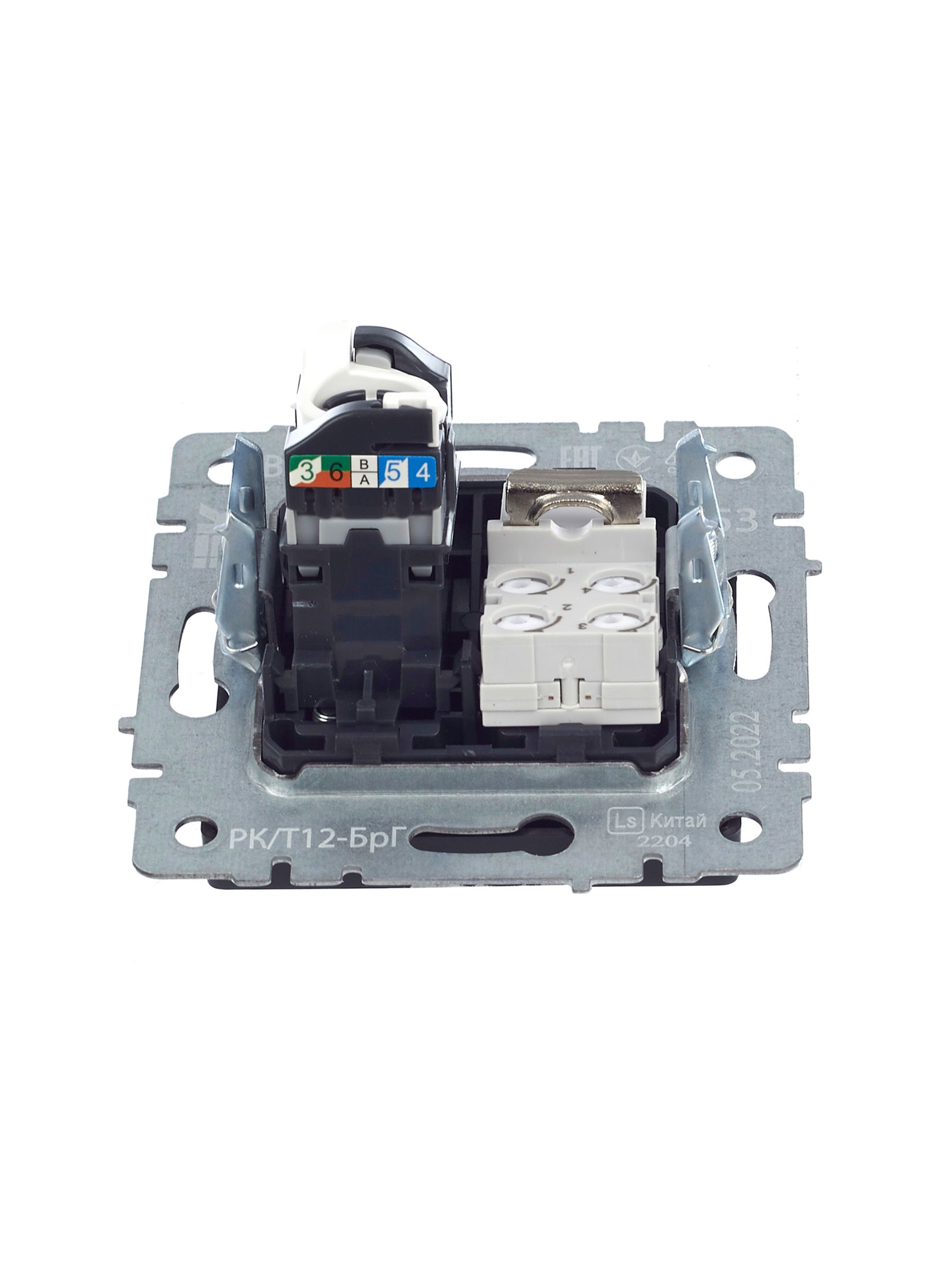             BRITE 2 ұялы розетка RJ11+RJ45 кат.5E РК/Т12-БрГ графит ИЭК    