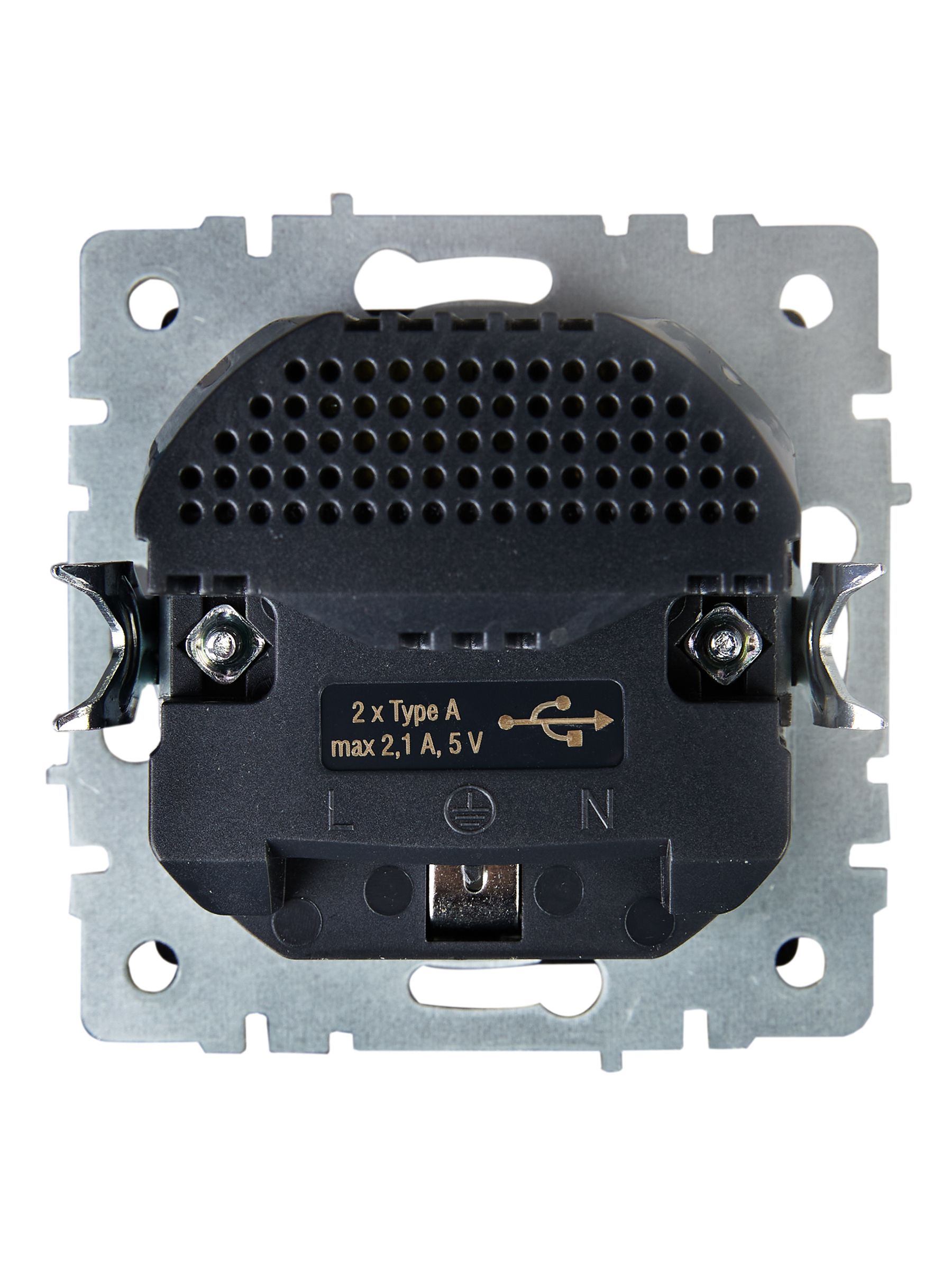             BRITE 1 ұялы жерлендірумен перделері бар розетка 16А с USB A+A 5B 2,1A  РЮш10-1-БрС болат  ИЭК    