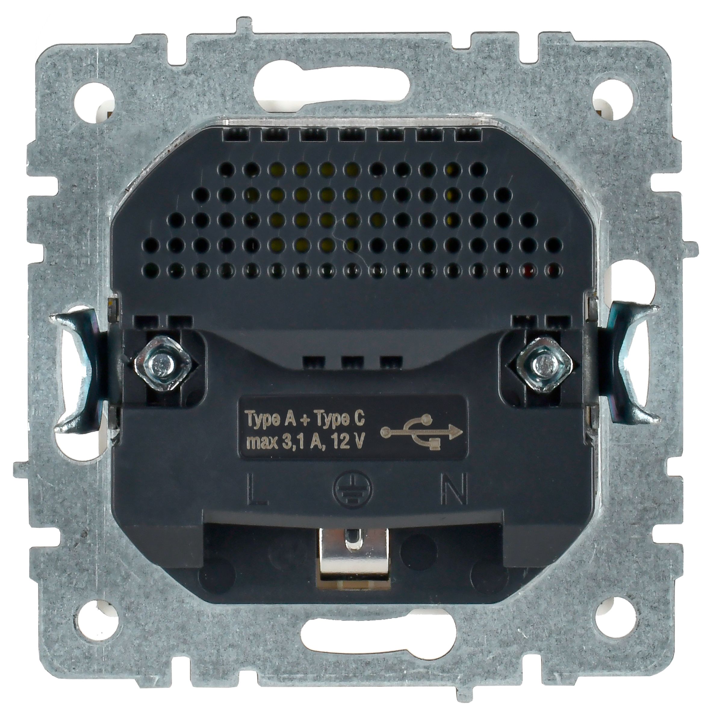             BRITE 1 ұялы жерлендірумен перделері бар розетка 16А с USB A+C 18Вт РЮш11-1-БрБ ақ ИЭК    