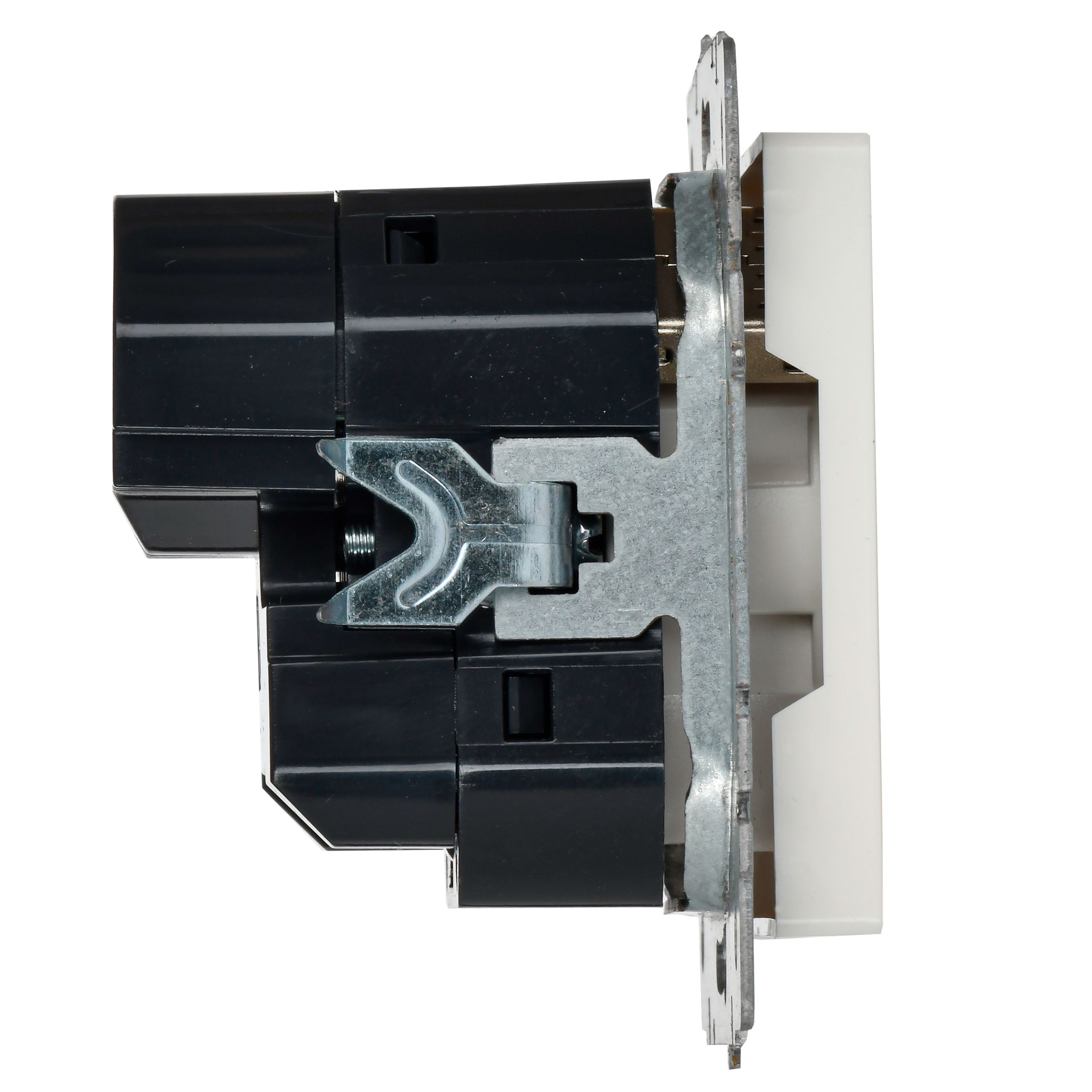             BRITE 1 ұялы жерлендірумен перделері бар розетка 16А с USB A+C 18Вт РЮш11-1-БрБ ақ ИЭК    