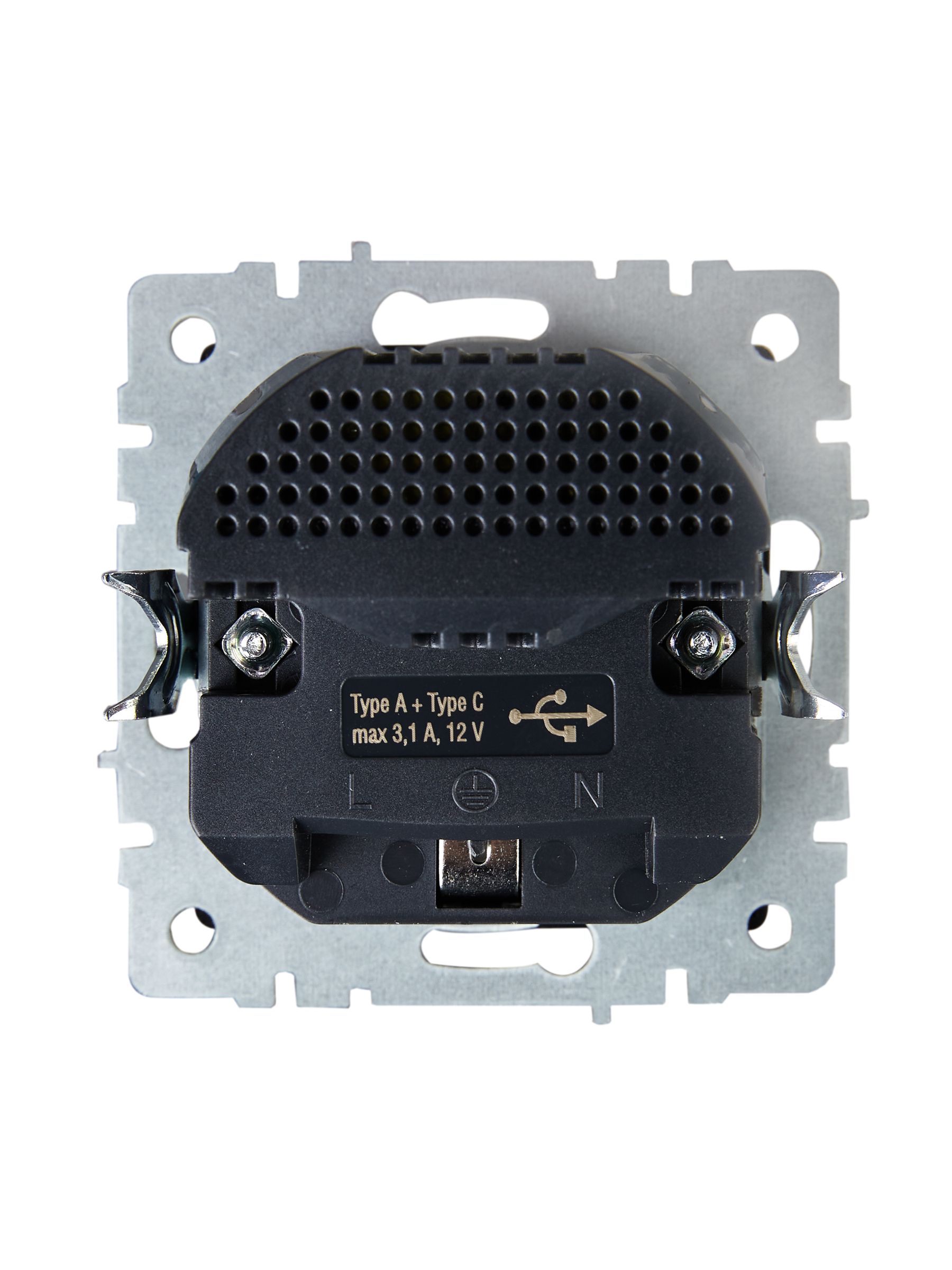             BRITE 1 ұялы жерлендірумен перделері бар розетка 16А с USB A+C 18Вт РЮш11-1-БрС болат ИЭК    
