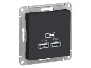 USB розетка А+А, 5В/2,1А мех, КАРБОН /ATN001033/