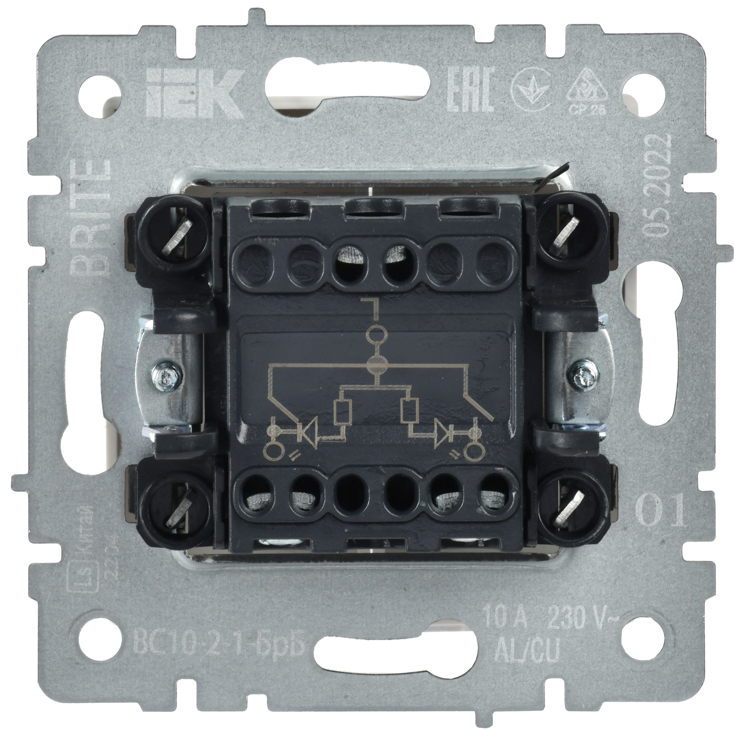             Индикациялы 2-пернелі ажыратқыш, 10A ВС10-2-1-БрБ ақ BRITE ИЭК    