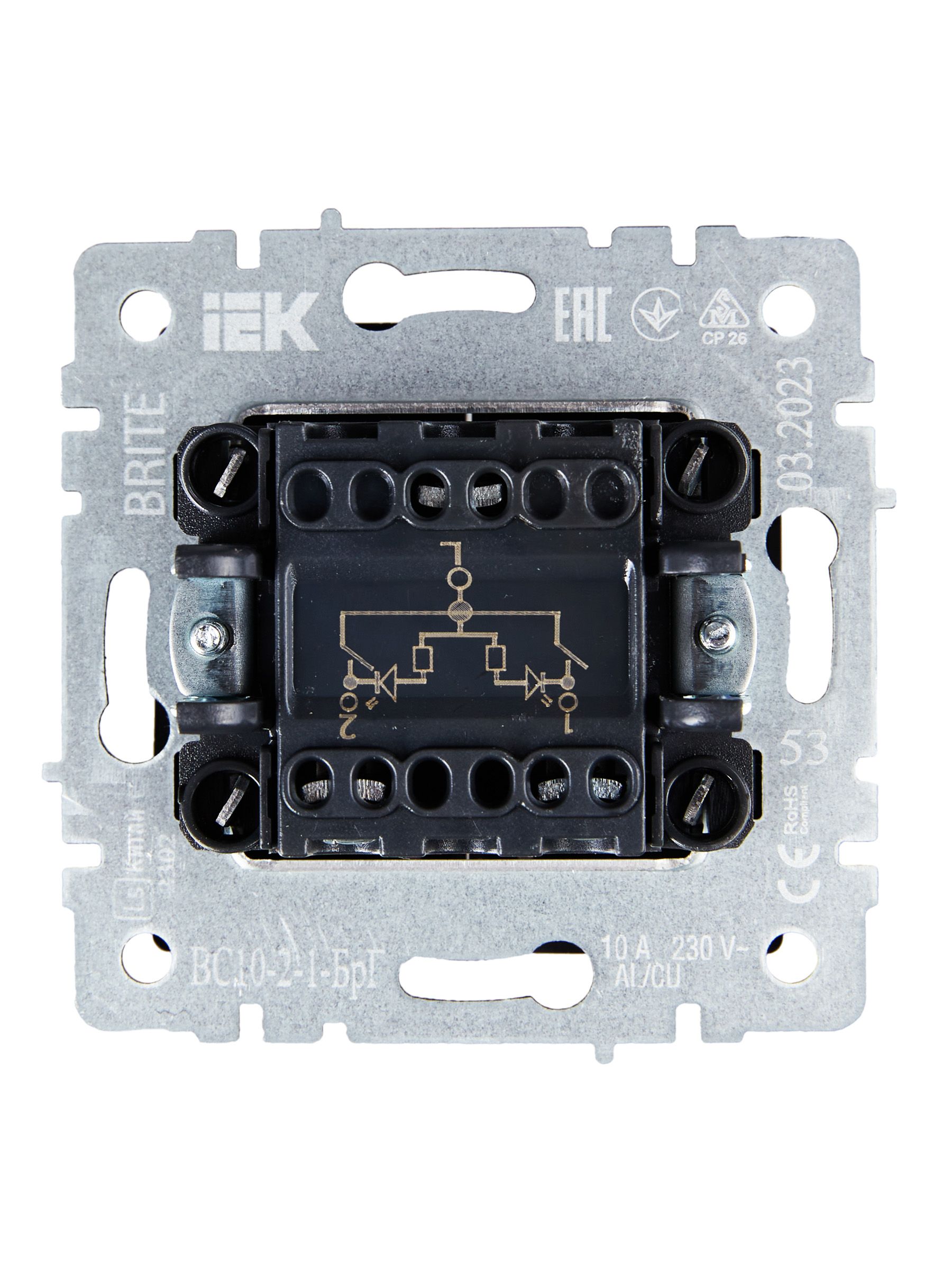             Индикациялы 2-пернелі ажыратқыш, 10A ВС10-2-1-БрГ графит BRITE ИЭК    