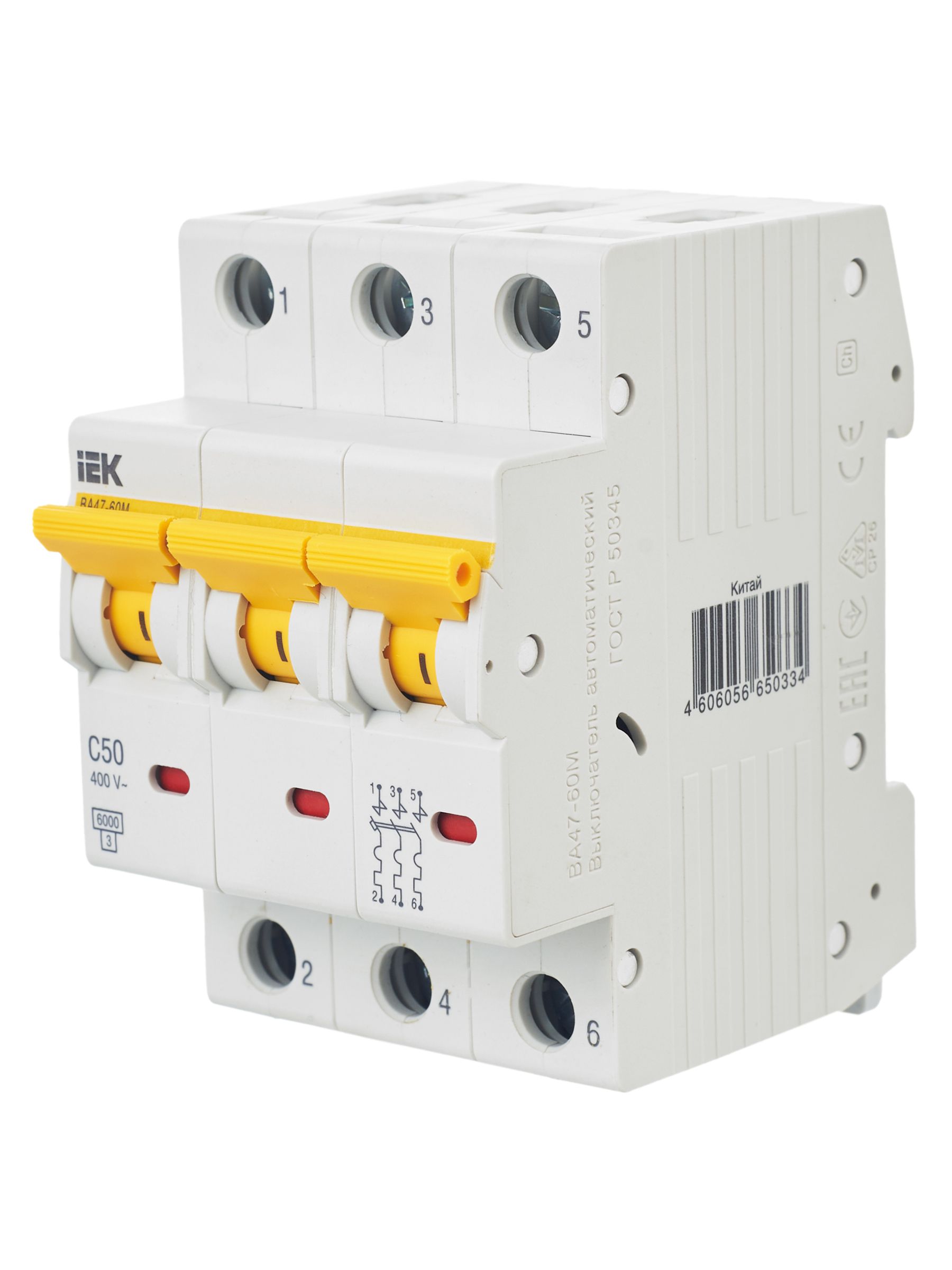             Автоматтық ажыратқыш 3Р ВА 47-60М 50А 6кА С ИЭК    