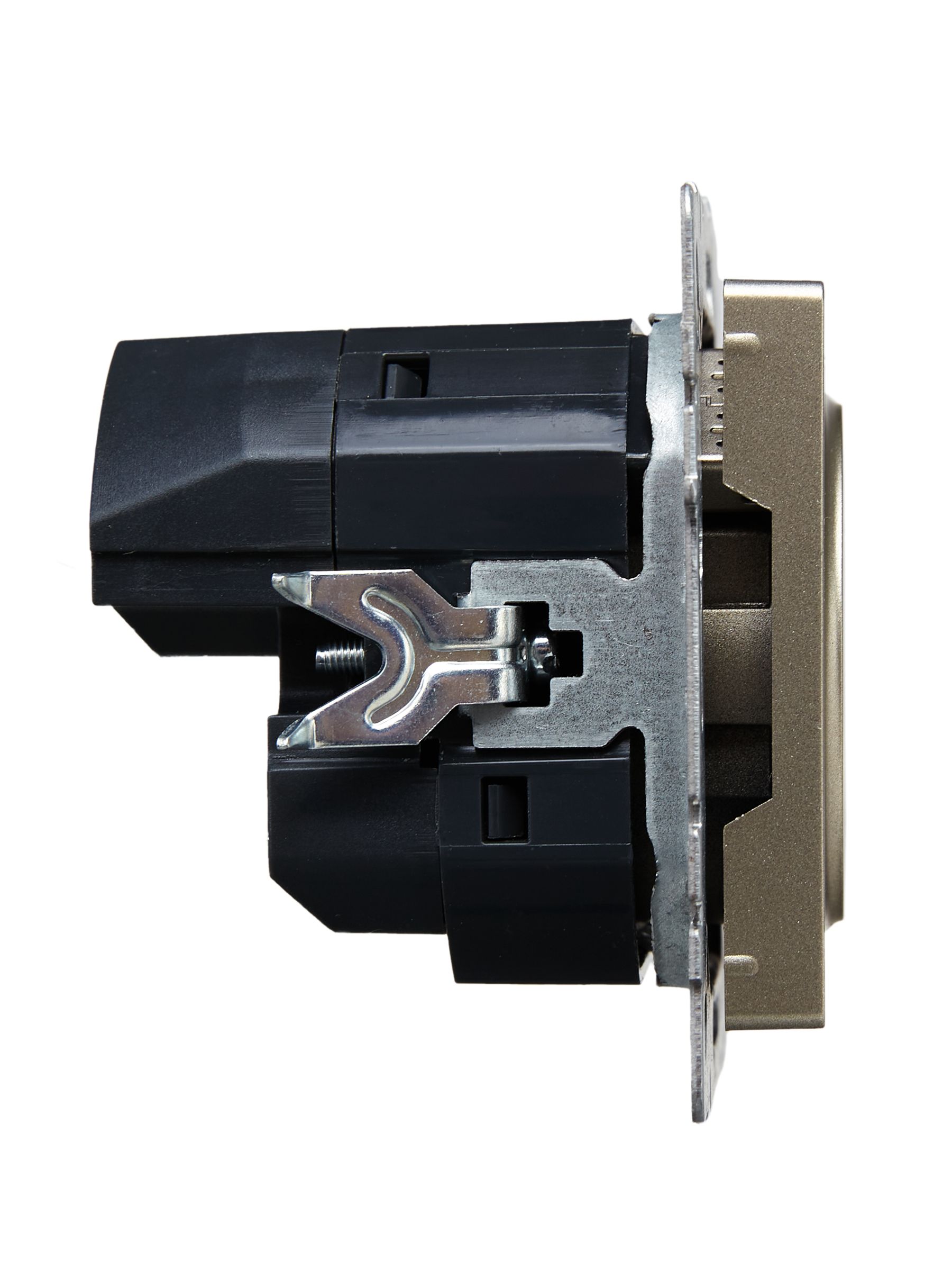             BRITE Розетка 1 орынды қорғаныс перделері бар, жерге тұйықталған 16А USB A+C мен 18Вт РЮш11-1-БрШ шампан ИЭК    