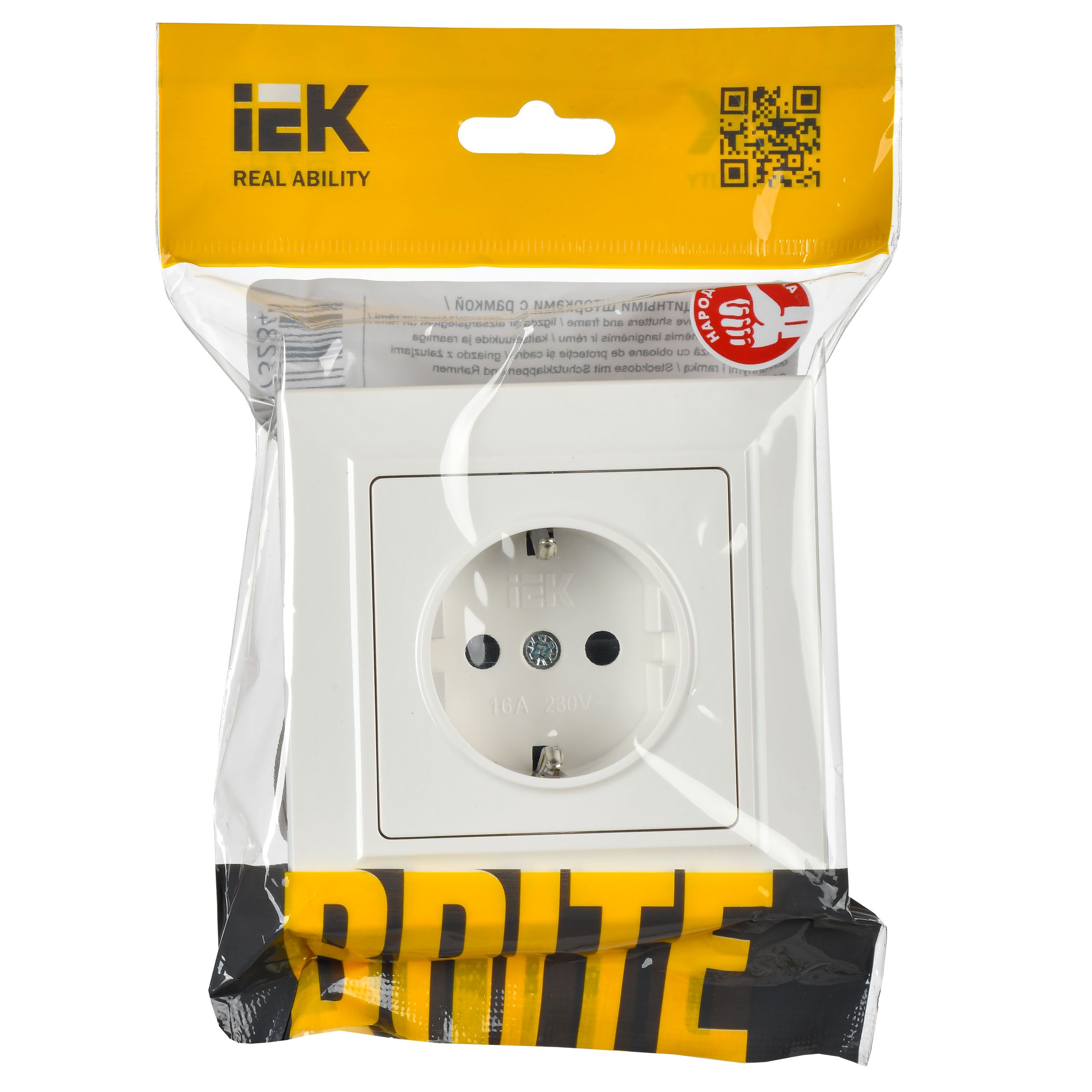             BRITE Розетка 1 орынды қорғаныс перделері бар, жерге тұйықталған 16А  РСР14-1-0 жинақта БрБ ақ ИЭК    