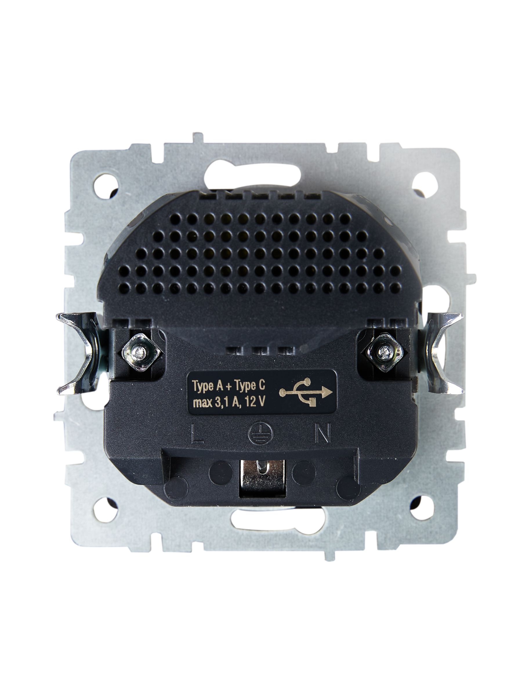             BRITE Розетка 1 орынды қорғаныс перделері бар, жерге тұйықталған 16А USB A+C мен 18Вт РЮш11-1-БрГ графит ИЭК    