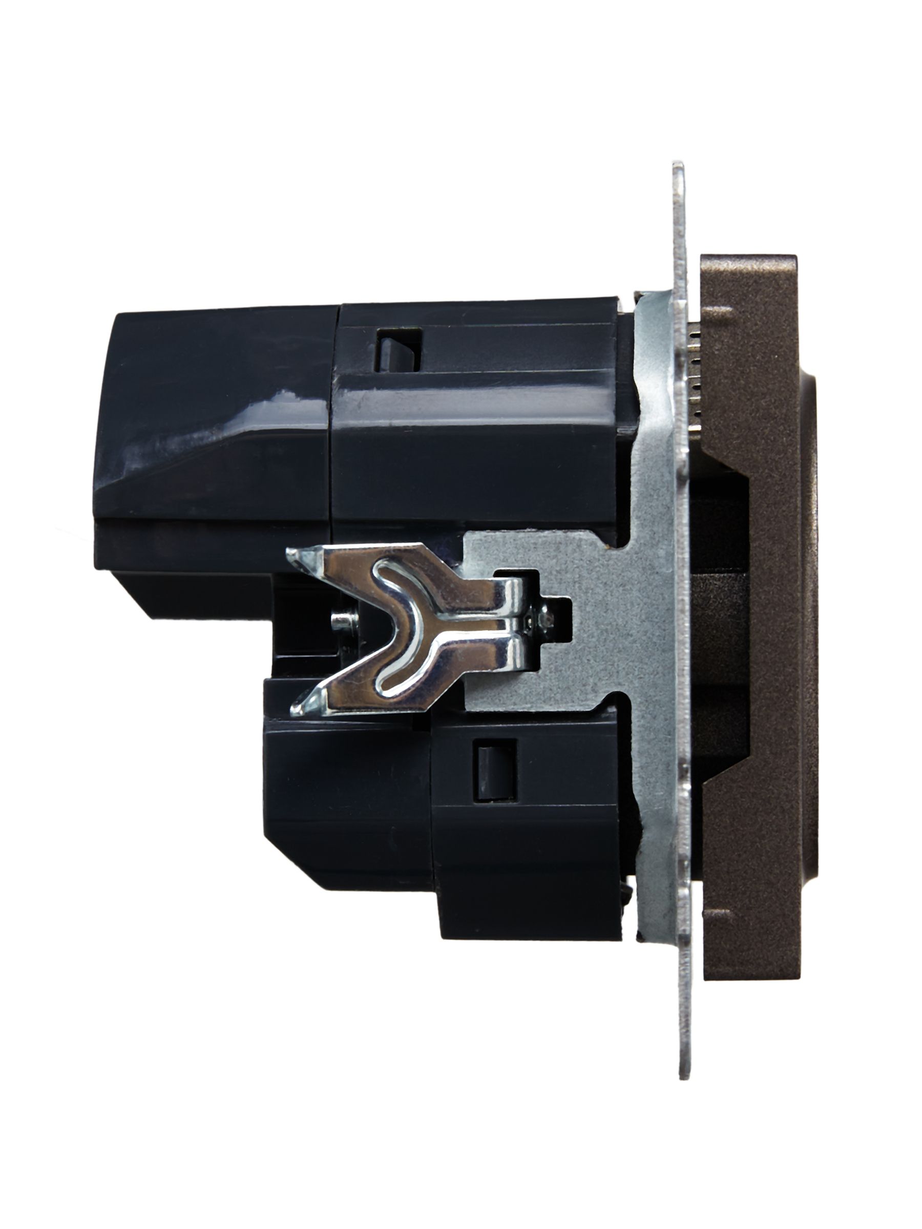             BRITE Розетка 1 орынды қорғаныс перделері бар, жерге тұйықталған 16А USB A+C мен 18Вт РЮш11-1-БрТБ қара қола ИЭК    