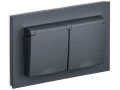             BRITE Розетка 2 орынды, жерге тұйықталу, қорғаныс пердешесі мен қақпағы бар. 16А жиынтық IP44 РСбш12-3-44-БрГ графит    