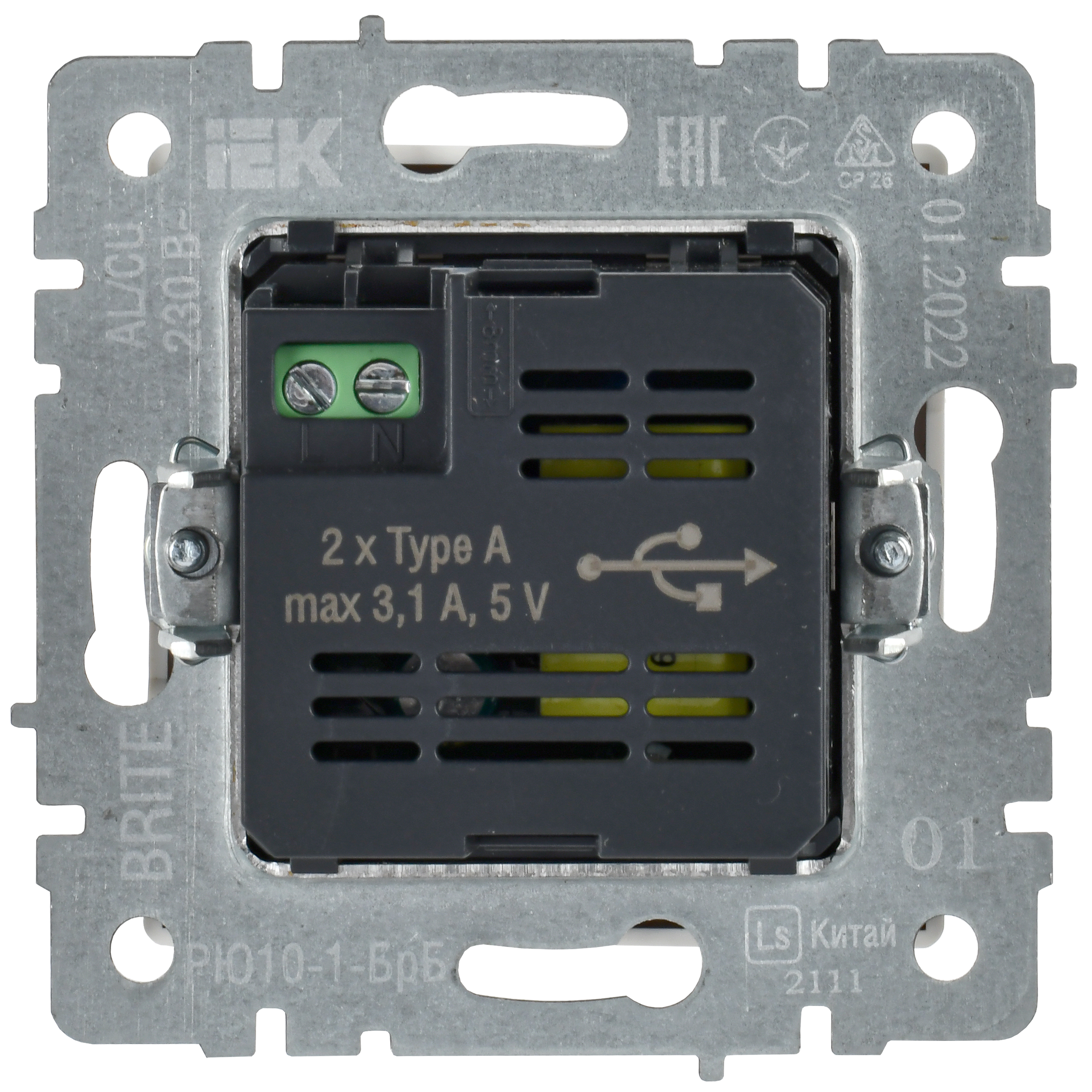             BRITE USB A+A розеткасы 5В 3,1А РЮ10-1-БрБ ақ ИЭК    