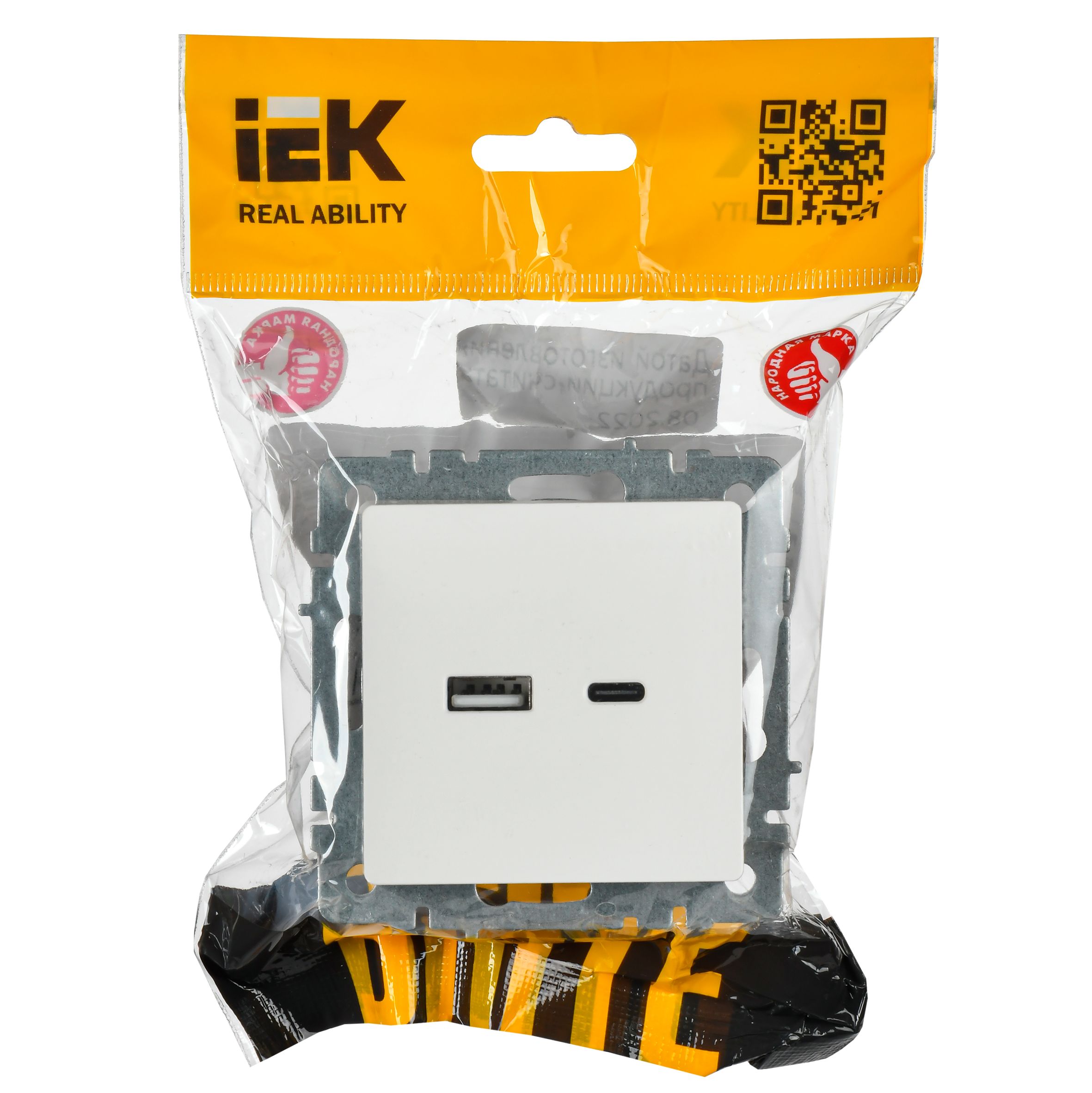             BRITE USB A+C розеткасы 18 Вт РЮ11-1-БрБ ақ ИЭК    
