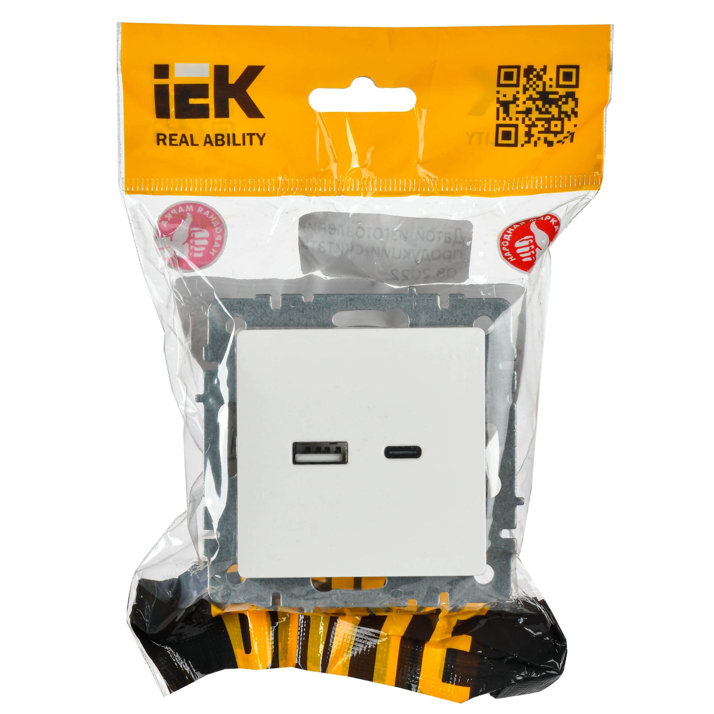             BRITE USB A+C розеткасы 18 Вт РЮ11-1-БрБ ақ ИЭК    
