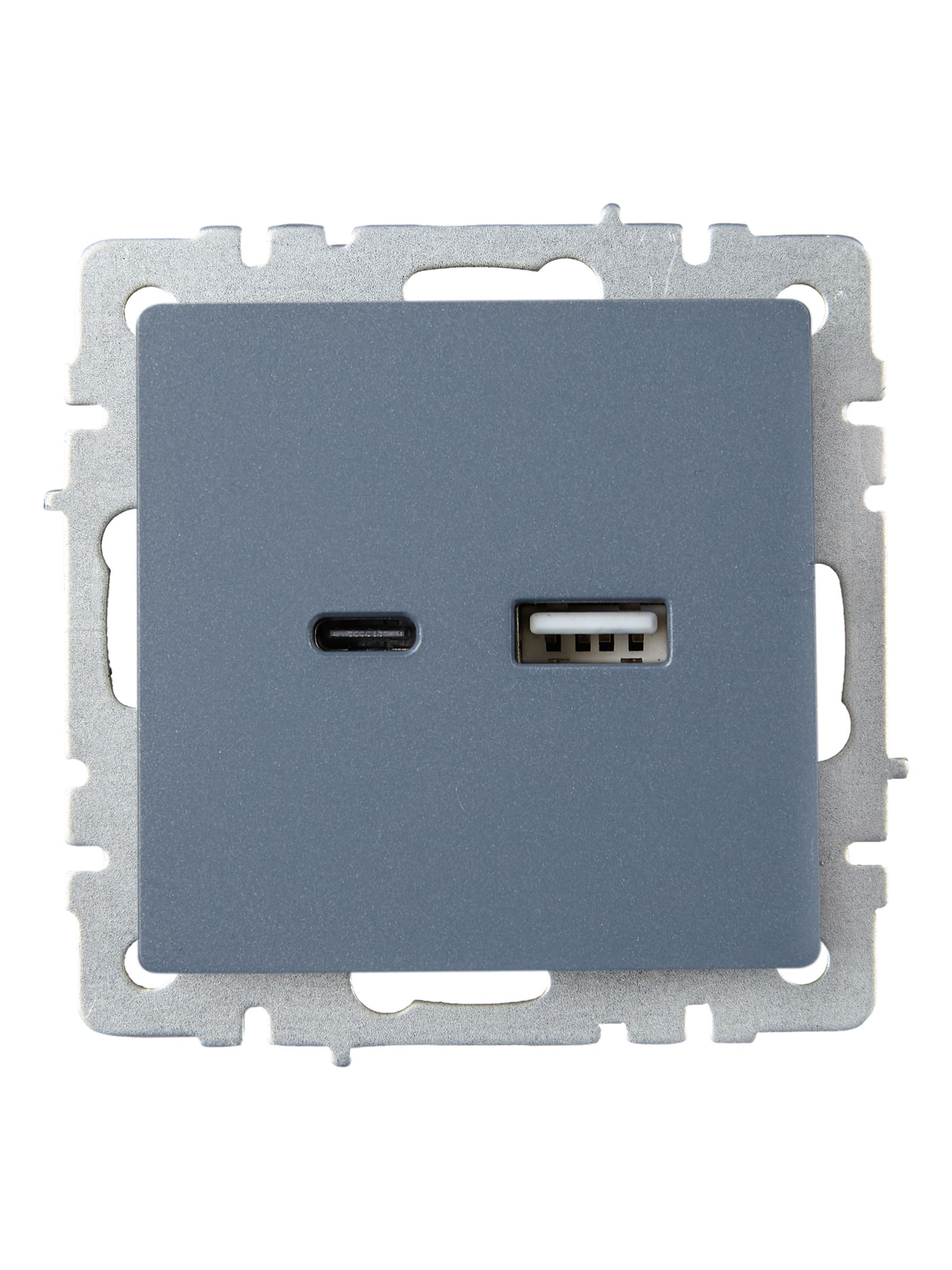             BRITE USB A+C розеткасы 18 Вт РЮ11-1-БрМ маренго ИЭК    