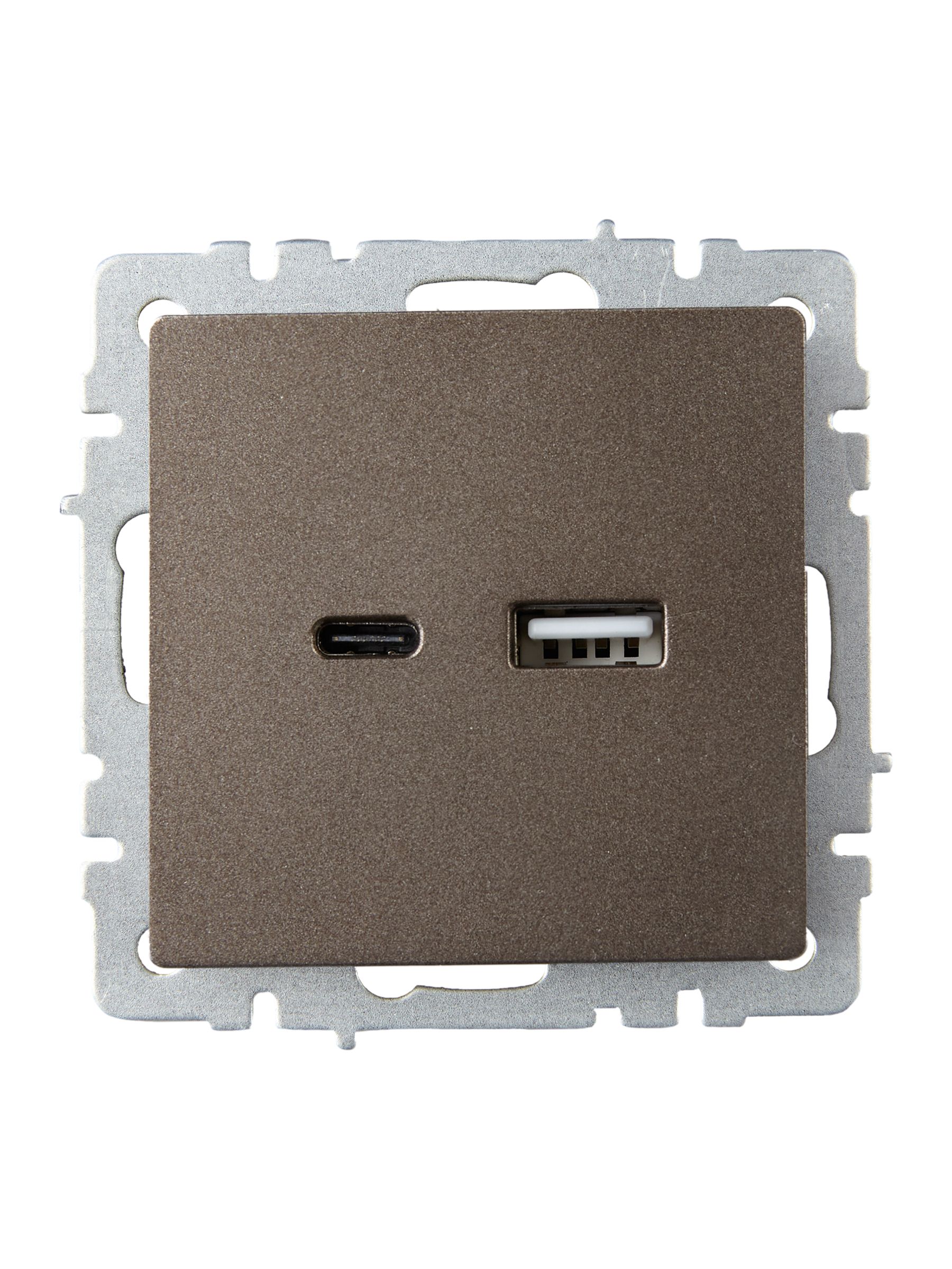             BRITE USB A+C розеткасы 18 Вт РЮ11-1-БрТБ қара қола ИЭК    