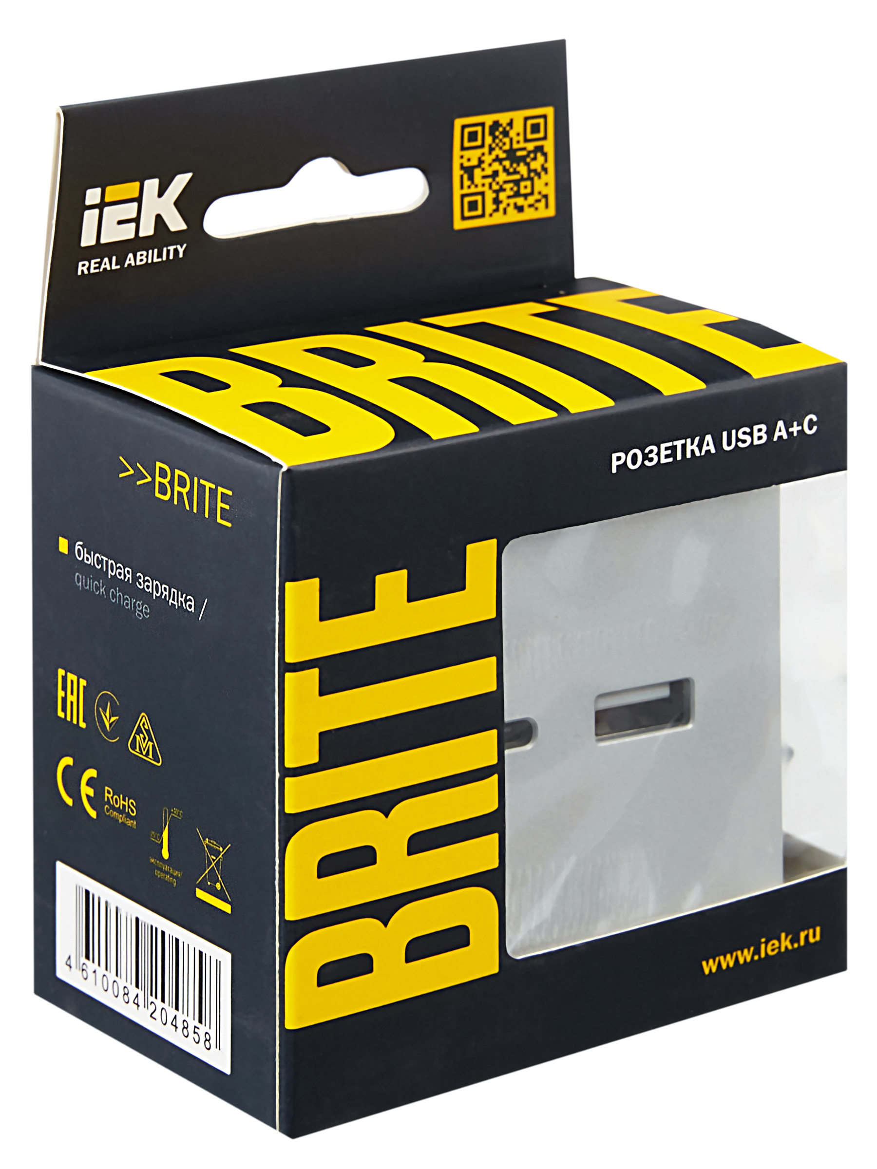             BRITE USB A+C розеткасы 18 Вт РЮ11-1-БрА алюминий ИЭК    
