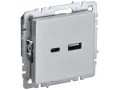             BRITE USB A+C розеткасы 18 Вт РЮ11-1-БрА алюминий ИЭК    