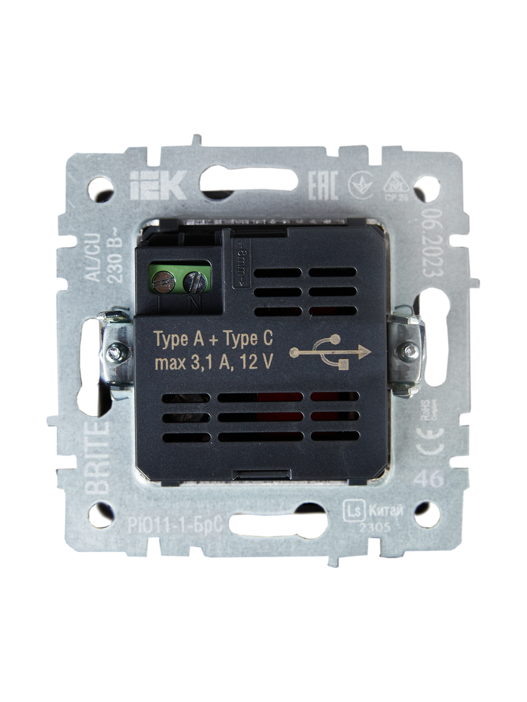             BRITE USB A+C розеткасы 18 Вт РЮ11-1-БрС болат ИЭК    
