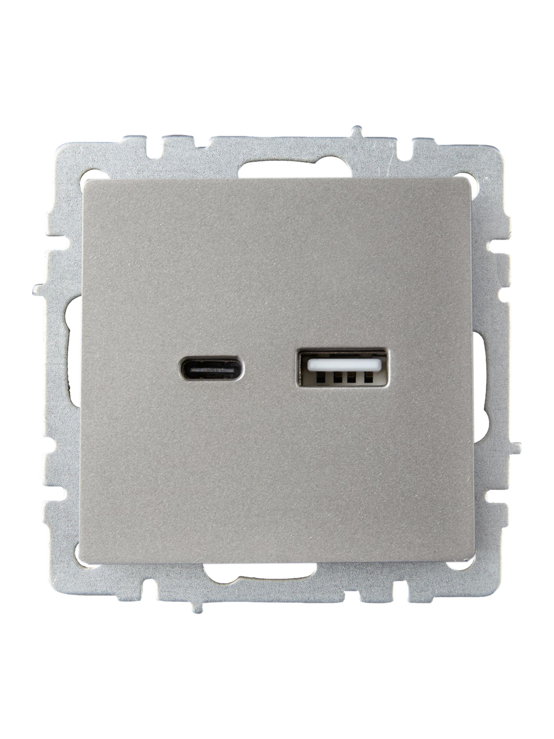             BRITE USB A+C розеткасы 18 Вт РЮ11-1-БрС болат ИЭК    