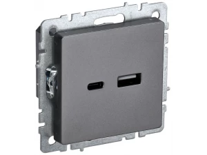 BRITE Розетка USB A+C 18Вт РЮ11-1-БрС сталь ИЭК