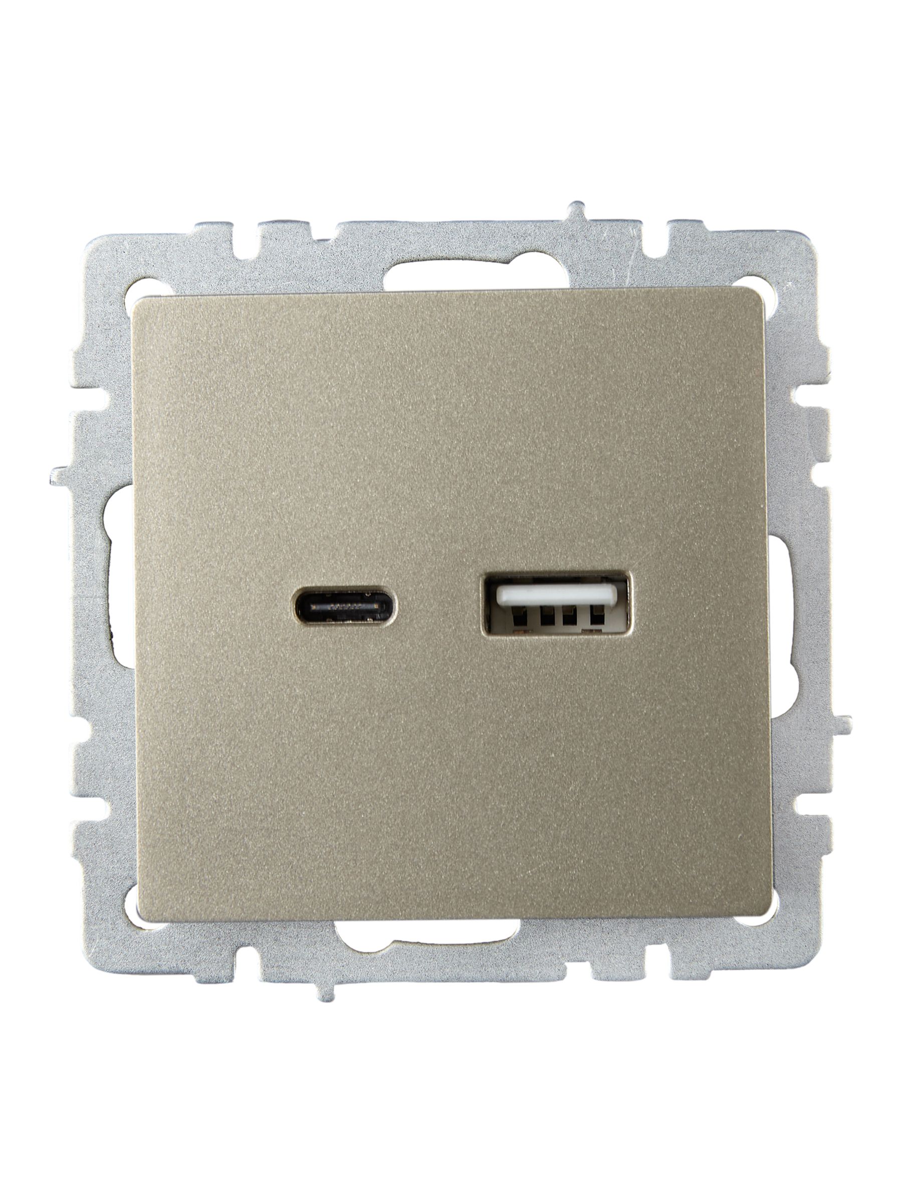             BRITE USB A+C розеткасы 18 Вт РЮ11-1-БрШ шампан ИЭК    