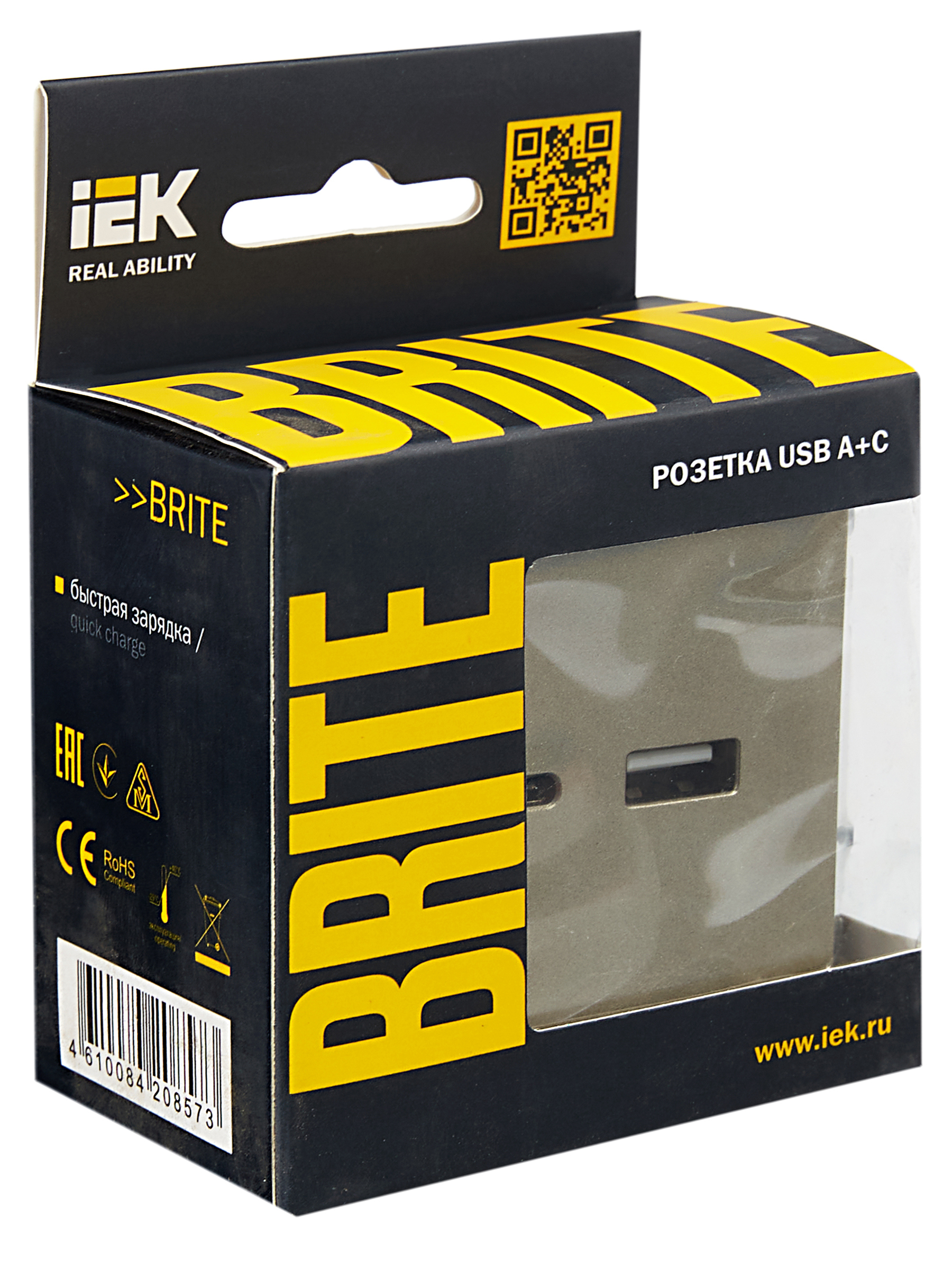             BRITE USB A+C розеткасы 18 Вт РЮ11-1-БрШ Шампан ИЭК    