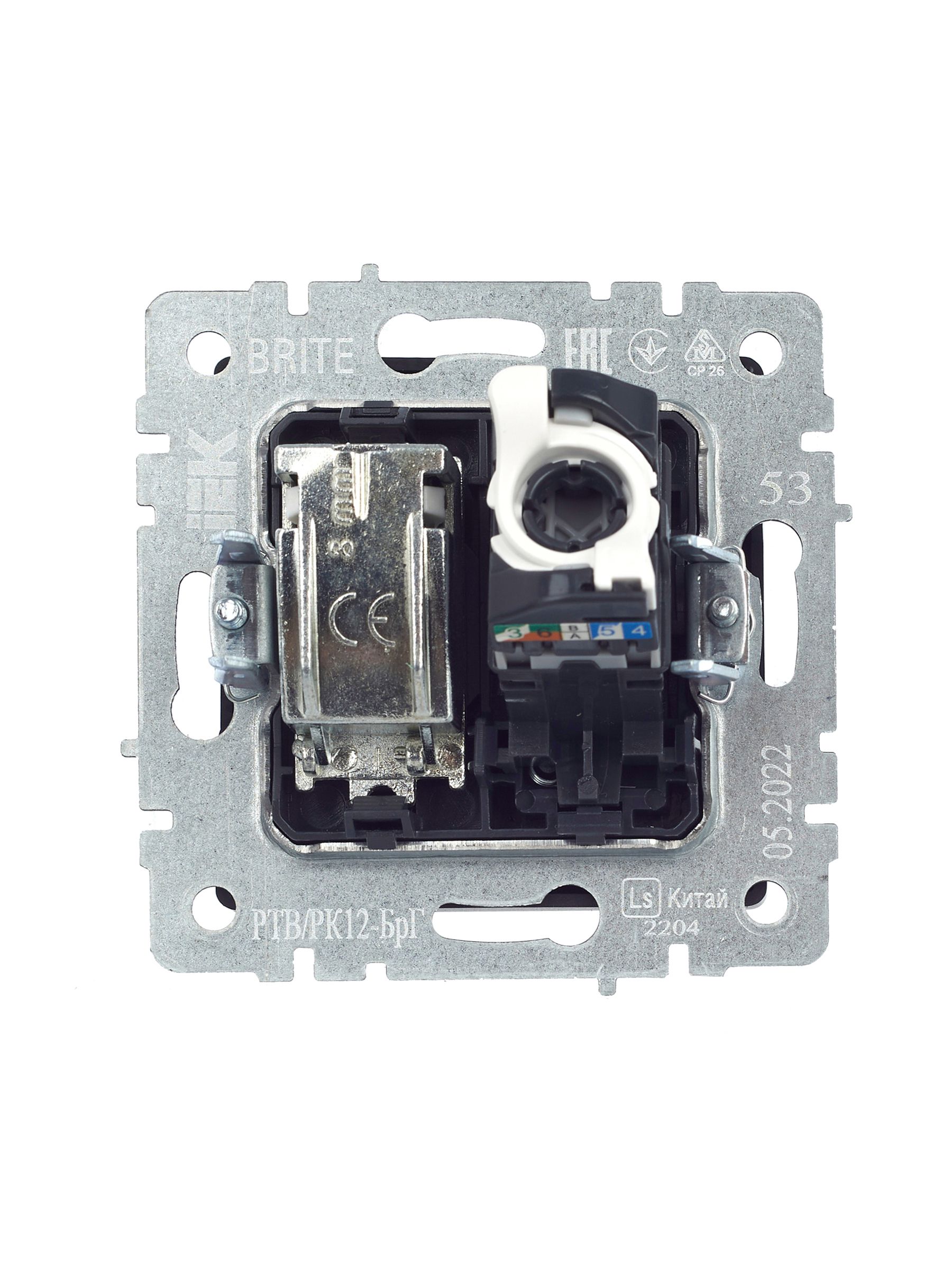            BRITE Қос розетка TV+RJ45 мыс.5E РТВ/РК12-БрГ графит ИЭК    