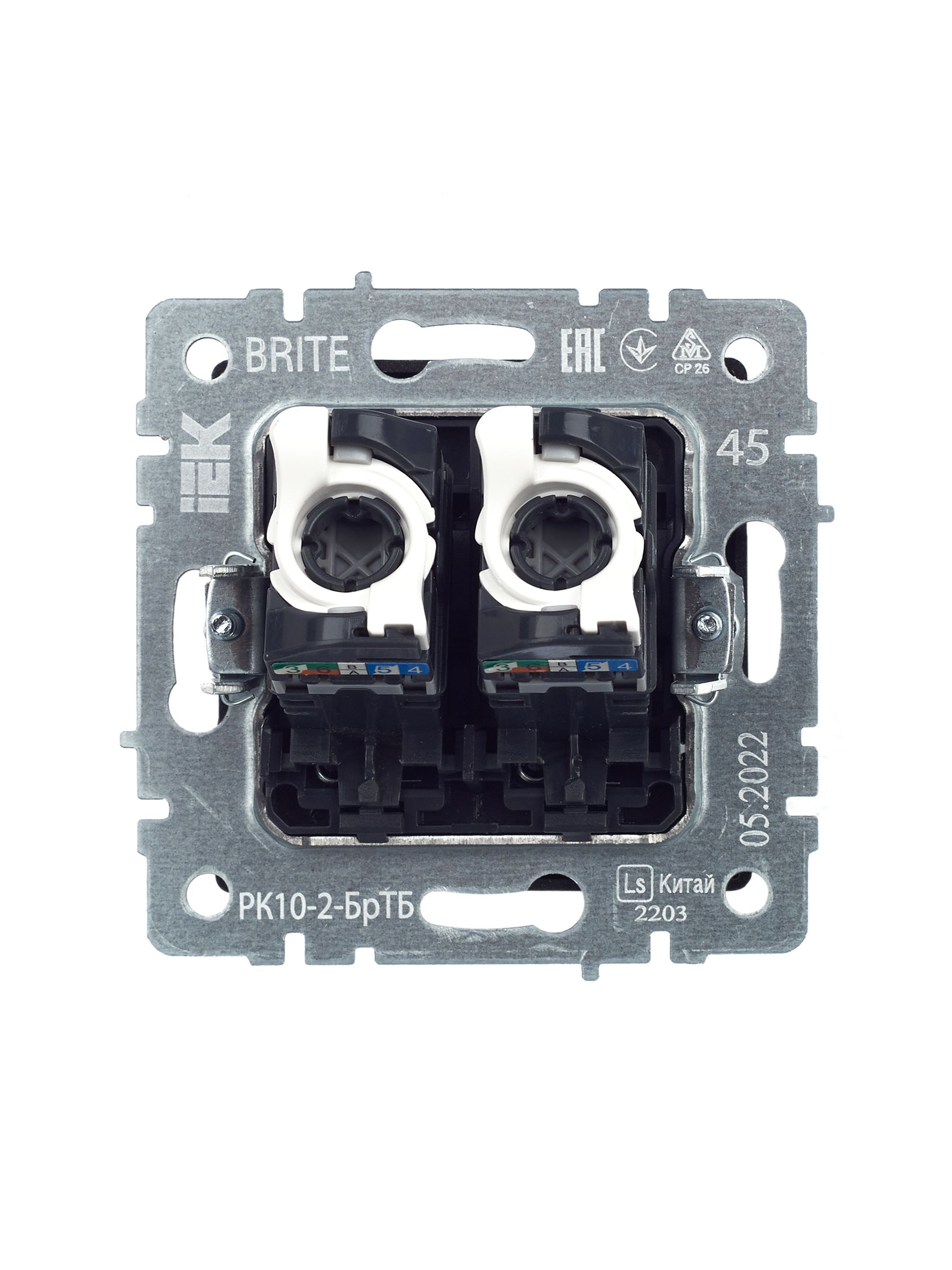             BRITE Қос компьютерлік розетка RJ45 мыс.5E РК10-2-БрТБ қара қола ИЭК    
