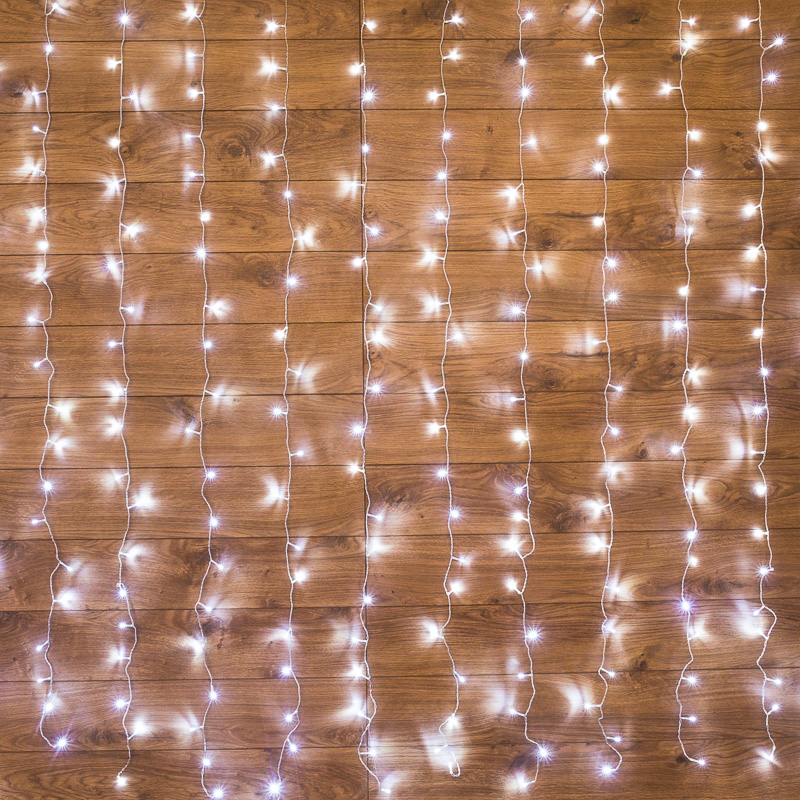 Гирлянда жарықдиодты Жаңбыр 1.5х1.5 м 144 LED, мөлдір ПВХ, контроллермен, салқын ақ жарқырау NEON-NIGHT