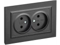             BRITE розеткасы, 2 орынды, жерге тұйықталусыз, қорғаныс перделері жоқ 10А жиынтықта, РС12-2-БрЧ, қара ИЭК    