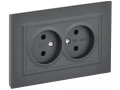             BRITE розеткасы, 2 орынды, жерге тұйықталусыз, қорғаныс перделері жоқ, 10А жиынтықта, РС12-2-БрГ, графит ИЭК    