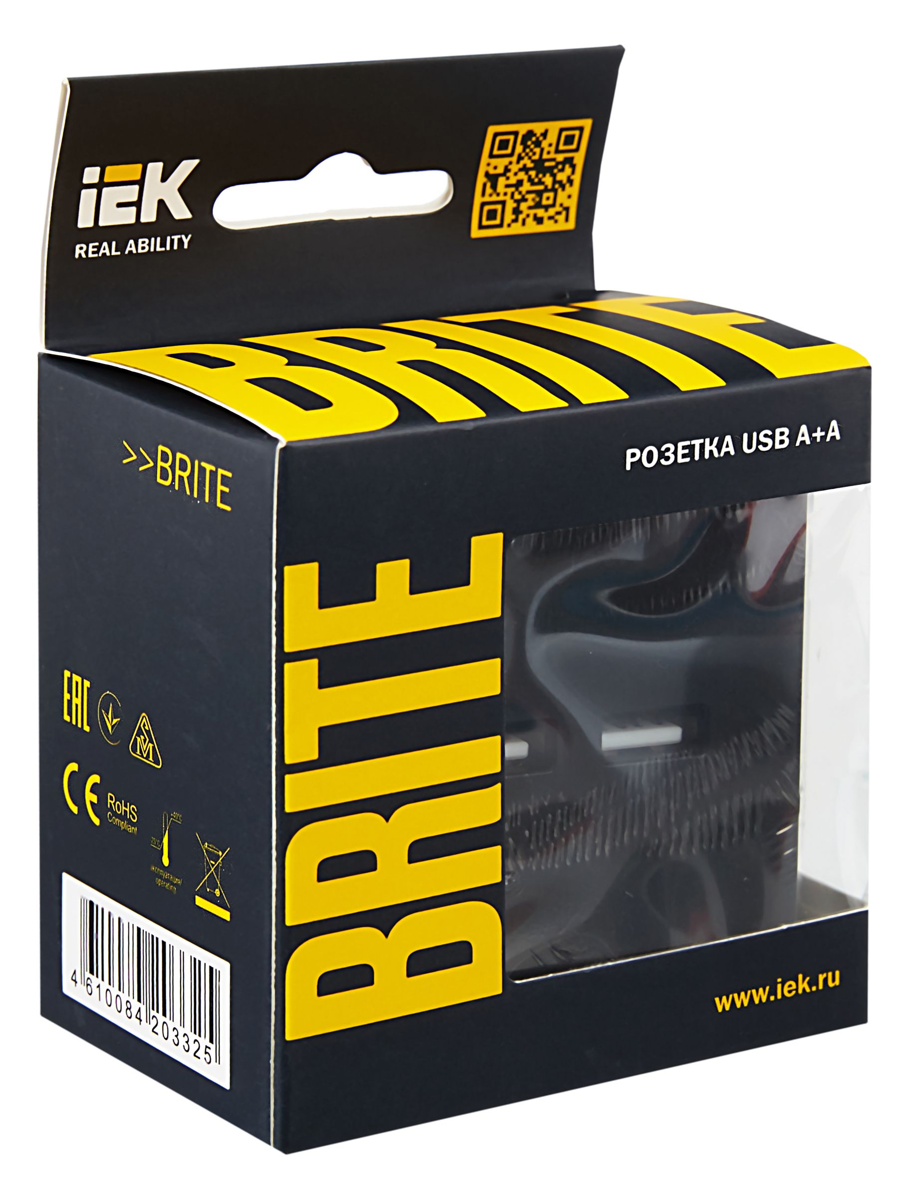             BRITE USB розеткасы, А+A 5В 3,1 А РЮ10-1-БрЧ қара ИЭК    