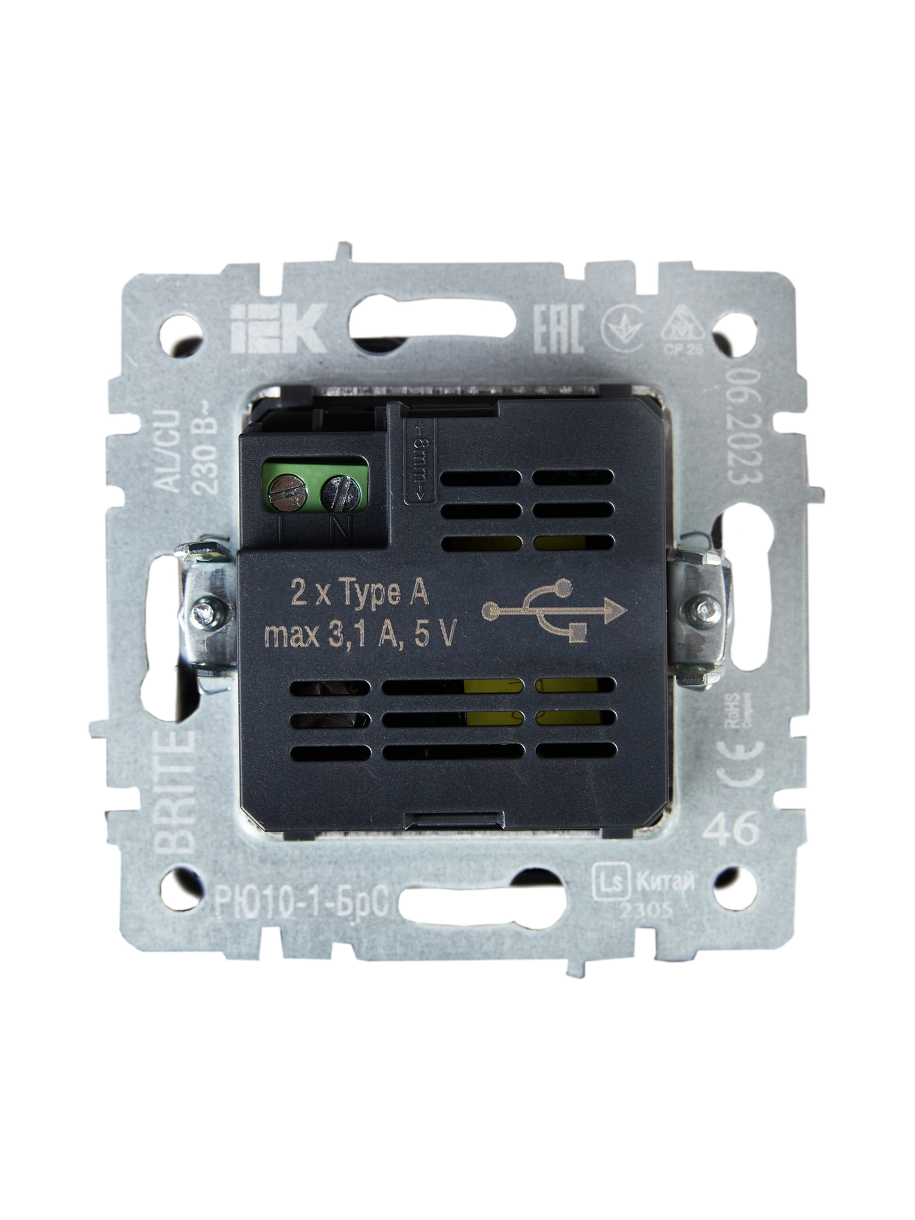             BRITE USB розеткасы, A+A 5В 3,1 А РЮ10-1-БрС болат ИЭК    
