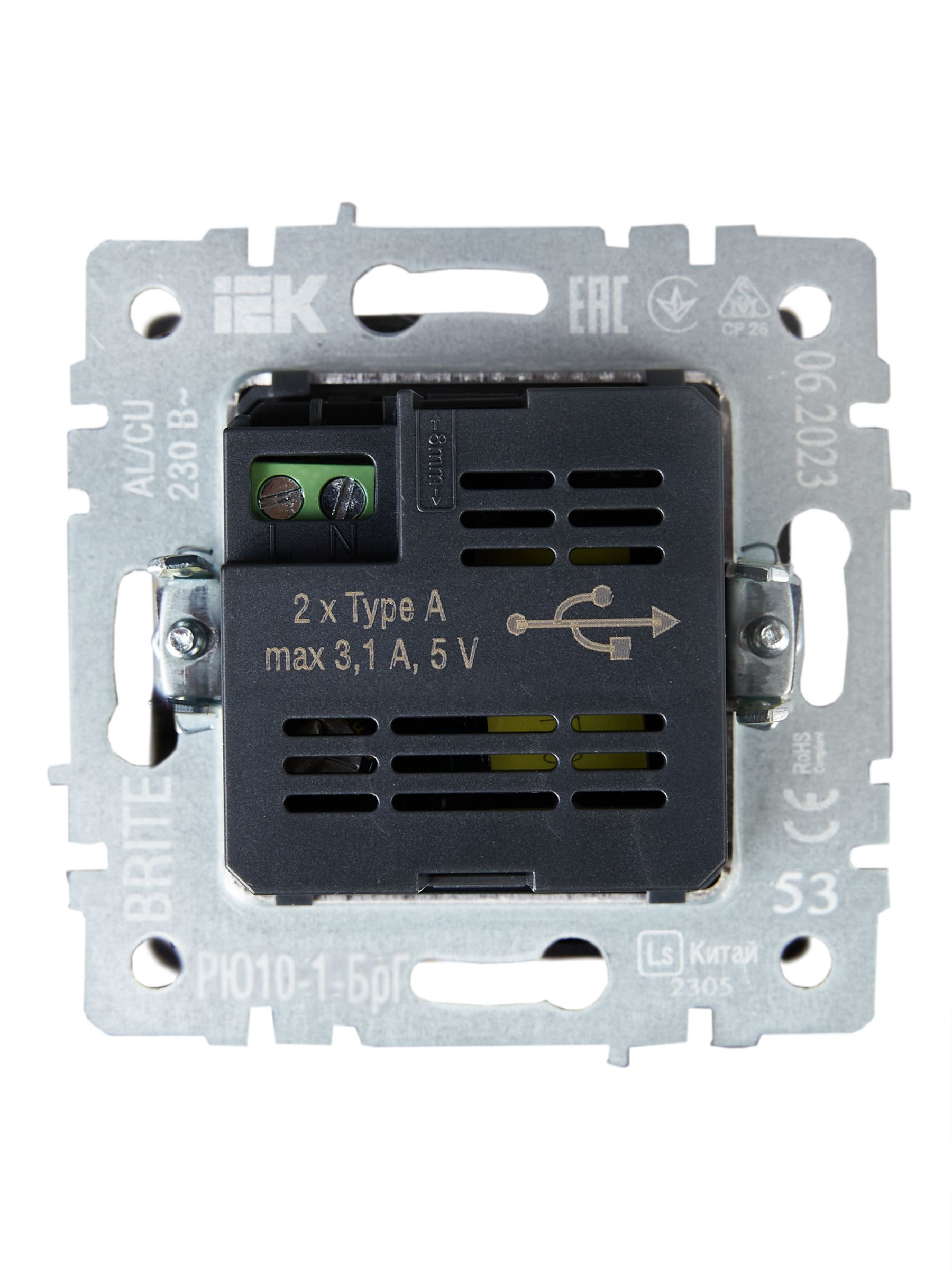             BRITE USB розеткасы, A+A 5В 3,1 А РЮ10-1-БрГ графит ИЭК    