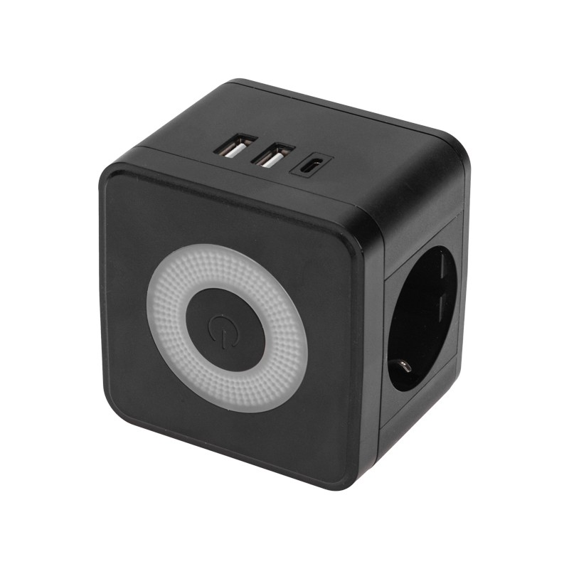             Екілік, жерге тұйықталған 16а электр Кубы + 2хusb-A 2,4 А + USB Type-C 3A қара REXANT    
