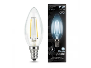 Лампа Gauss Filament Свеча 11W 830lm 4100К Е14 LED 1/10/50