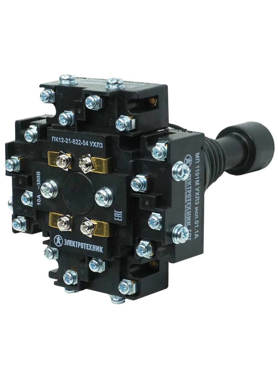             Айқасқан ажыратып-қосқыш ПК12-21-822-54 УХЛ3, 380В/50Гц, 10А, жоңқалардың тиуінен қорғаныссыз, тұтқа - 8 полюс    