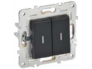 SKANDY Выключатель 2-клавишный проходной с индикацией 10А SK-V10Bl черный IEK