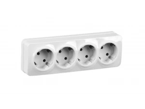 GLORY Розетка 4-местная для открытой установки с заземлением без шторок 16А РС24-3-ХБ белый IEK