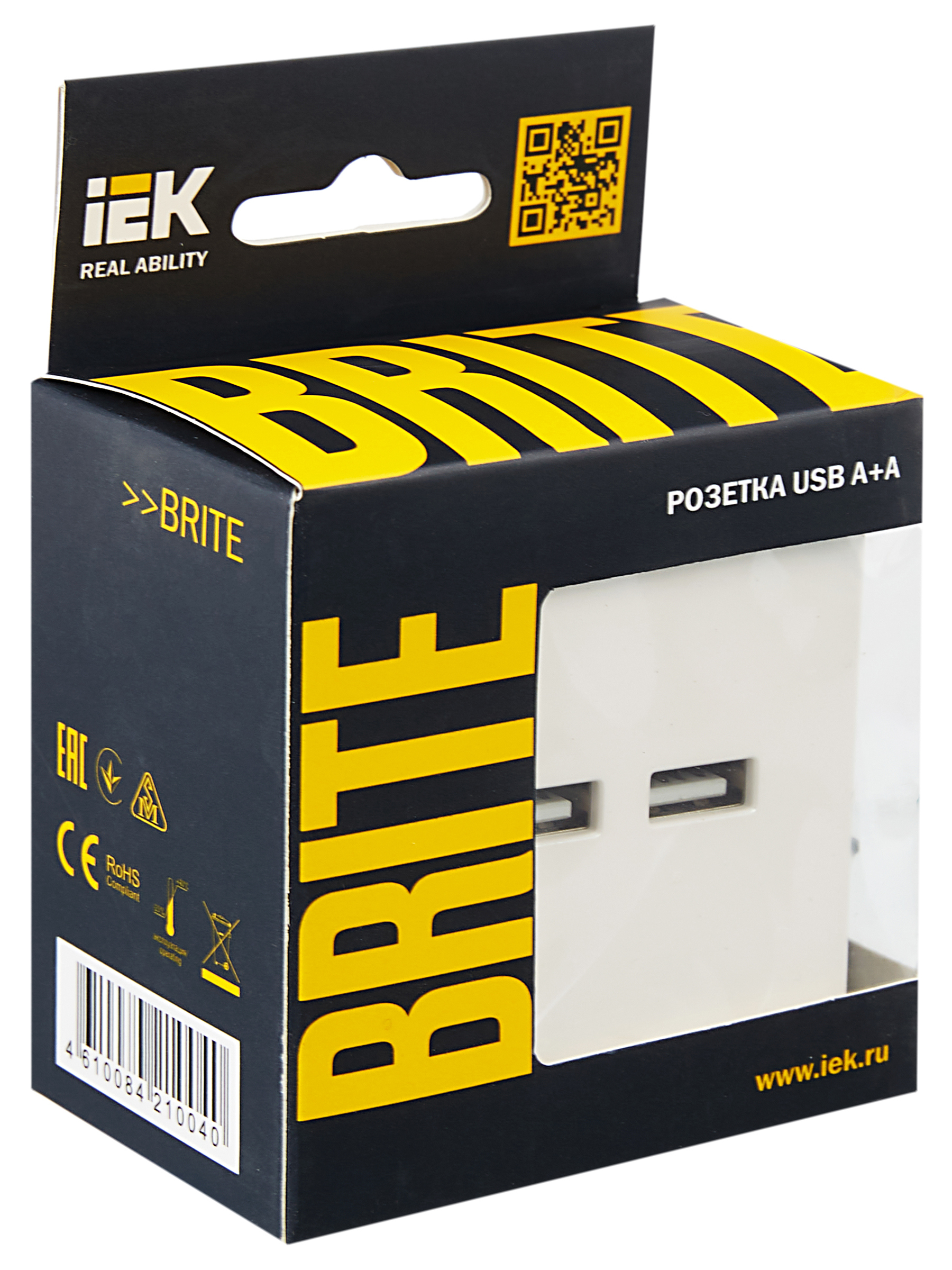            BRITE USB A+A розеткасы 5В 3,1А РЮ10-1-БрЖ інжу IEK    