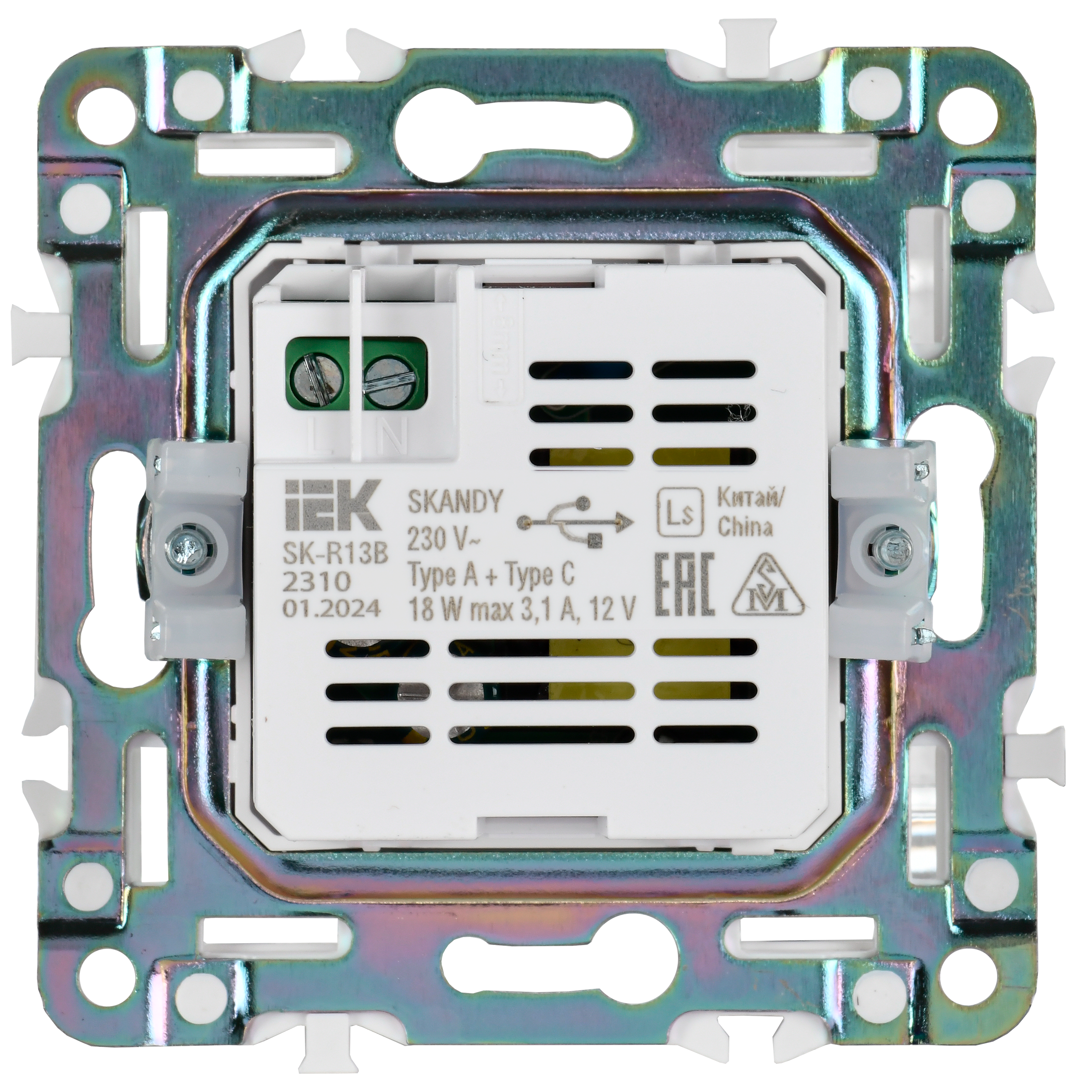             SKANDY USB A+C розеткасы 18Вт SK-R13G графит IEK    