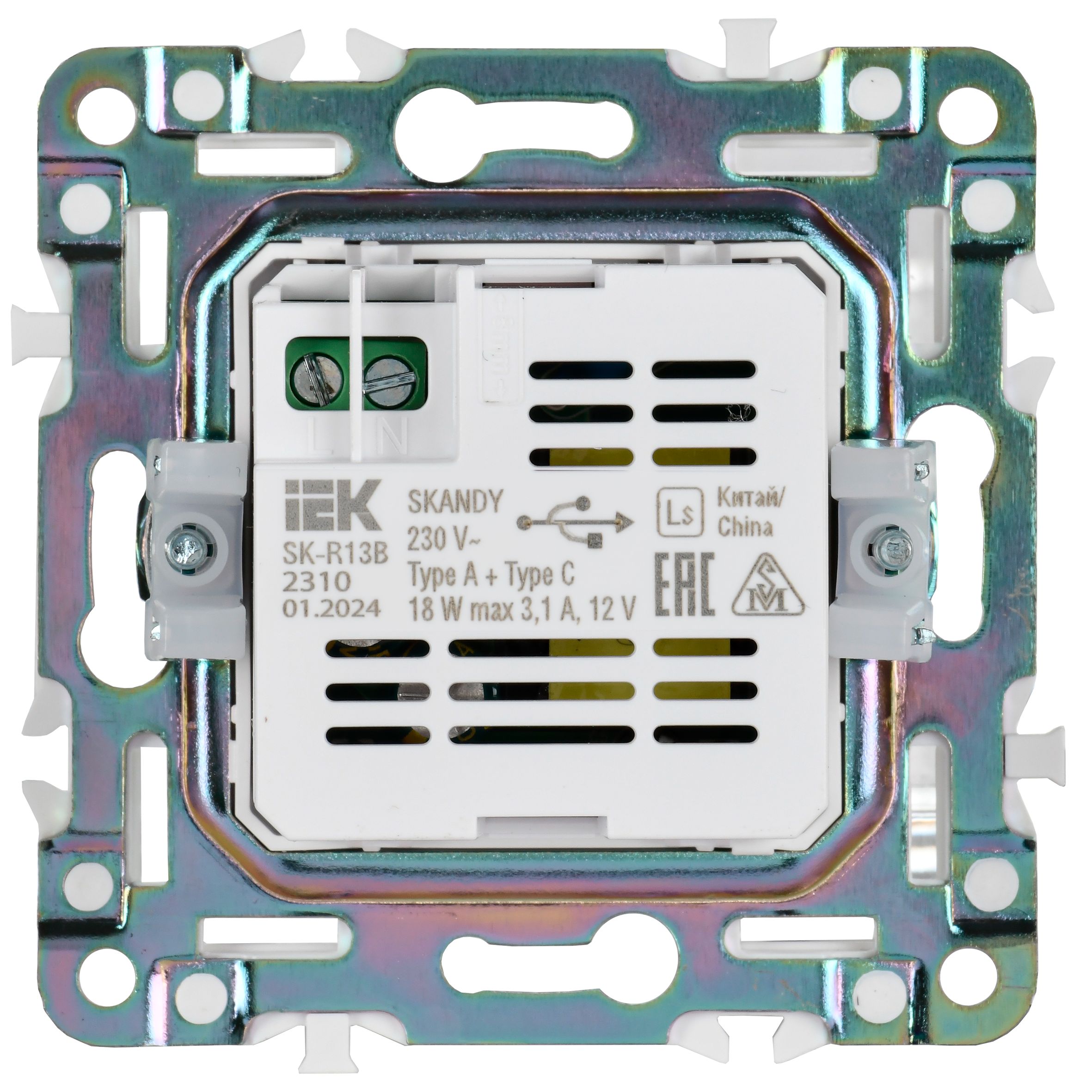             SKANDY USB A+C розеткасы 18Вт SK-R13G графит IEK    