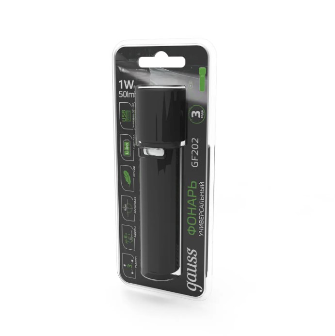             Қол шам Gauss модель GFL202 1W 50lm Li-ion 1200mAh LED 1/10/180    