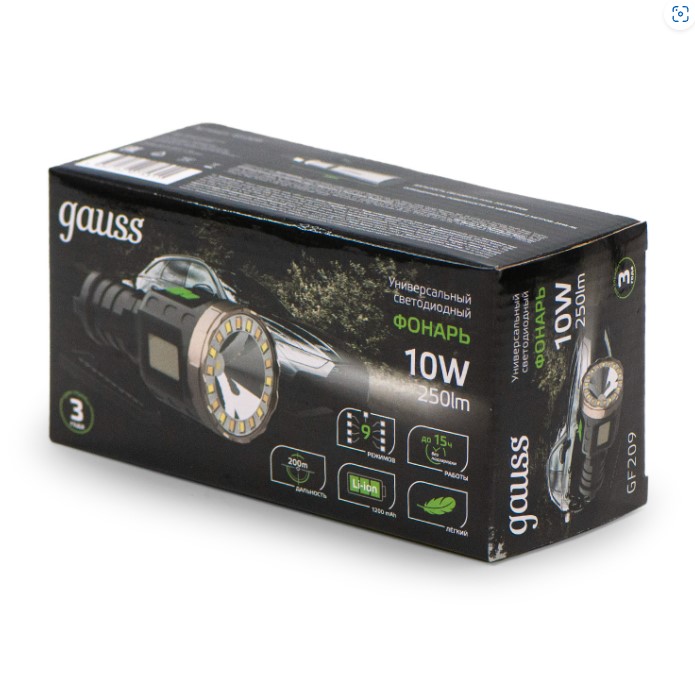             Қол шам Gauss модель GFL209 10W 250lm Li-ion 1200mAh LED 1/10/60    