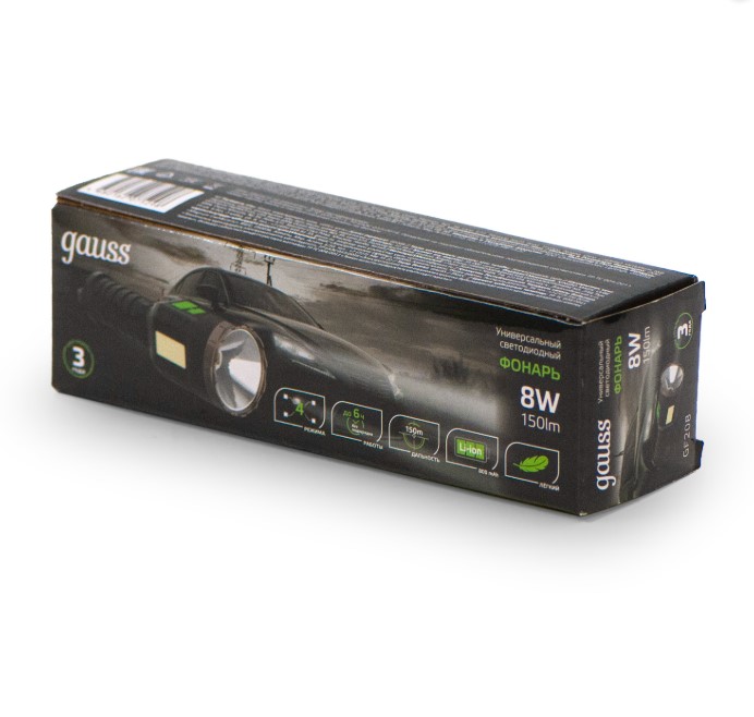             Қол шам Gauss модель GFL208 8W 150lm Li-ion 800mAh LED 1/10/120    