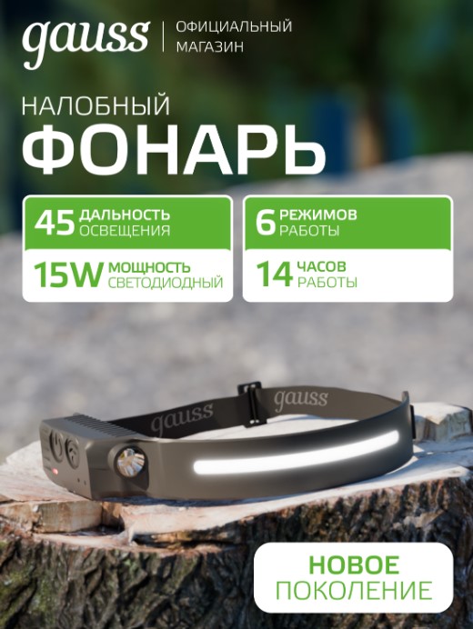             Маңдайға бекітілетін шам Gauss модель GFL412 13W 650lm Li-ion 1200mAh LED 1/10/100    