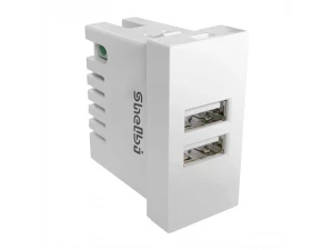Розетка зарядка 2-портовая USB 45*22,5, белая Shelbi SUJ-2U-W