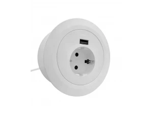 Розеточный блок настольный на 1 розетку 220В, 1 USB розетку, белый Shelbi STV-1S-1U-W