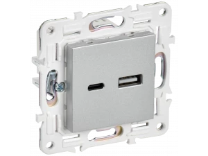 SKANDY Розетка USB A+C 3,1А SK-R14S серебряный IEK