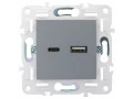             SKANDY Розетка USB A+C 18Вт SK-R13Gr сұр IEK    